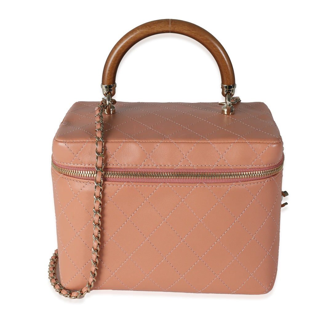 Chanel Pink Quilted Lambskin Knock On Wood Vanity Case