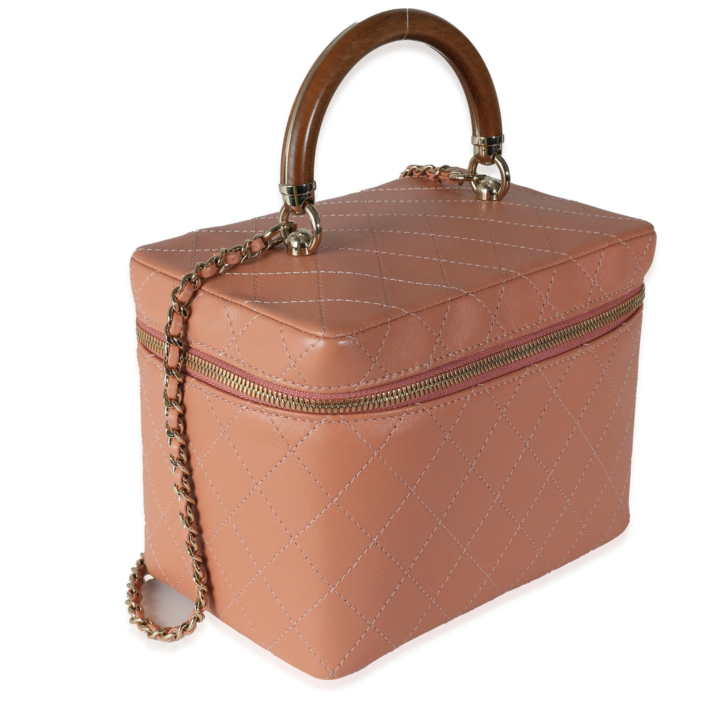 Chanel Pink Quilted Lambskin Knock On Wood Vanity Case