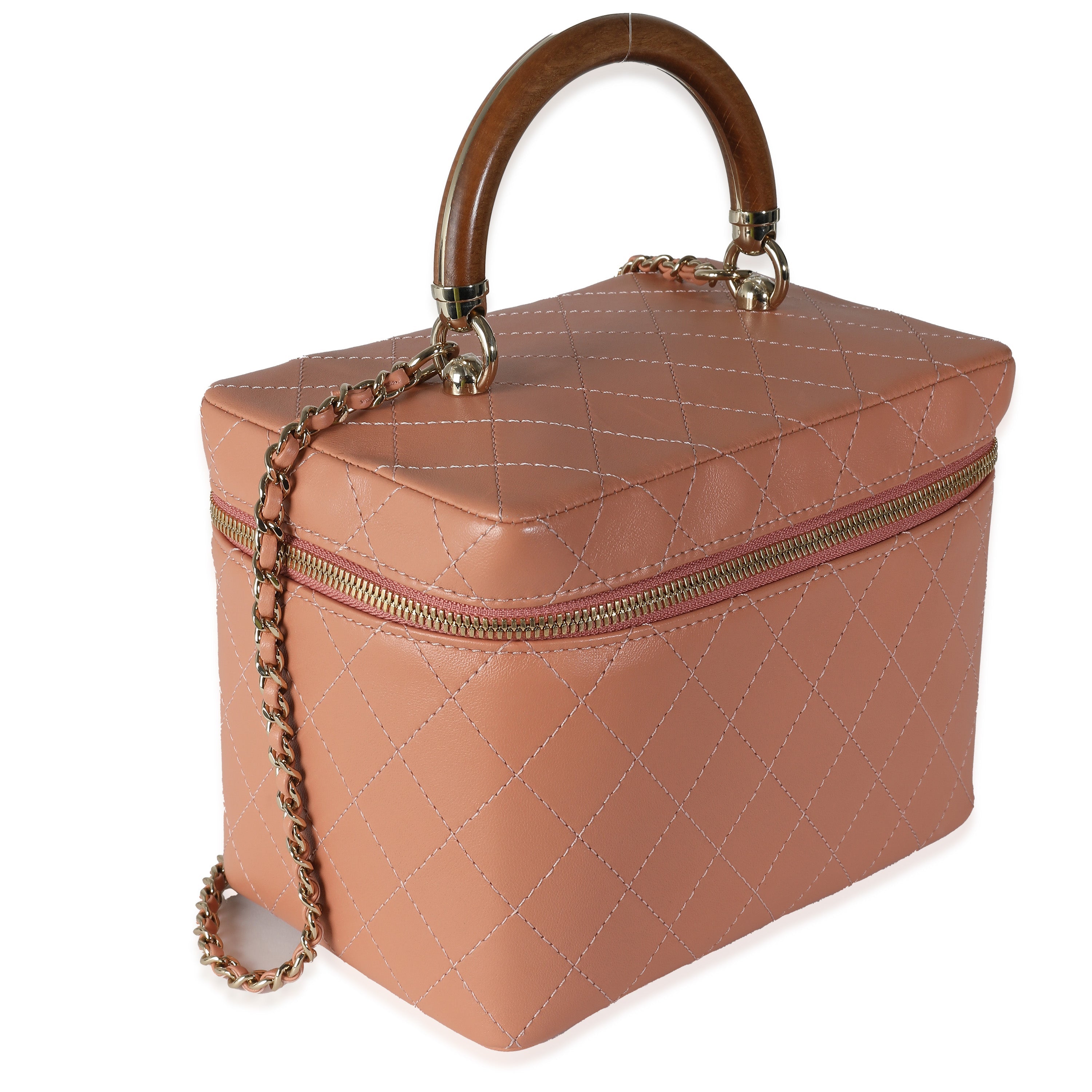 Chanel Pink Quilted Lambskin Knock On Wood Vanity Case