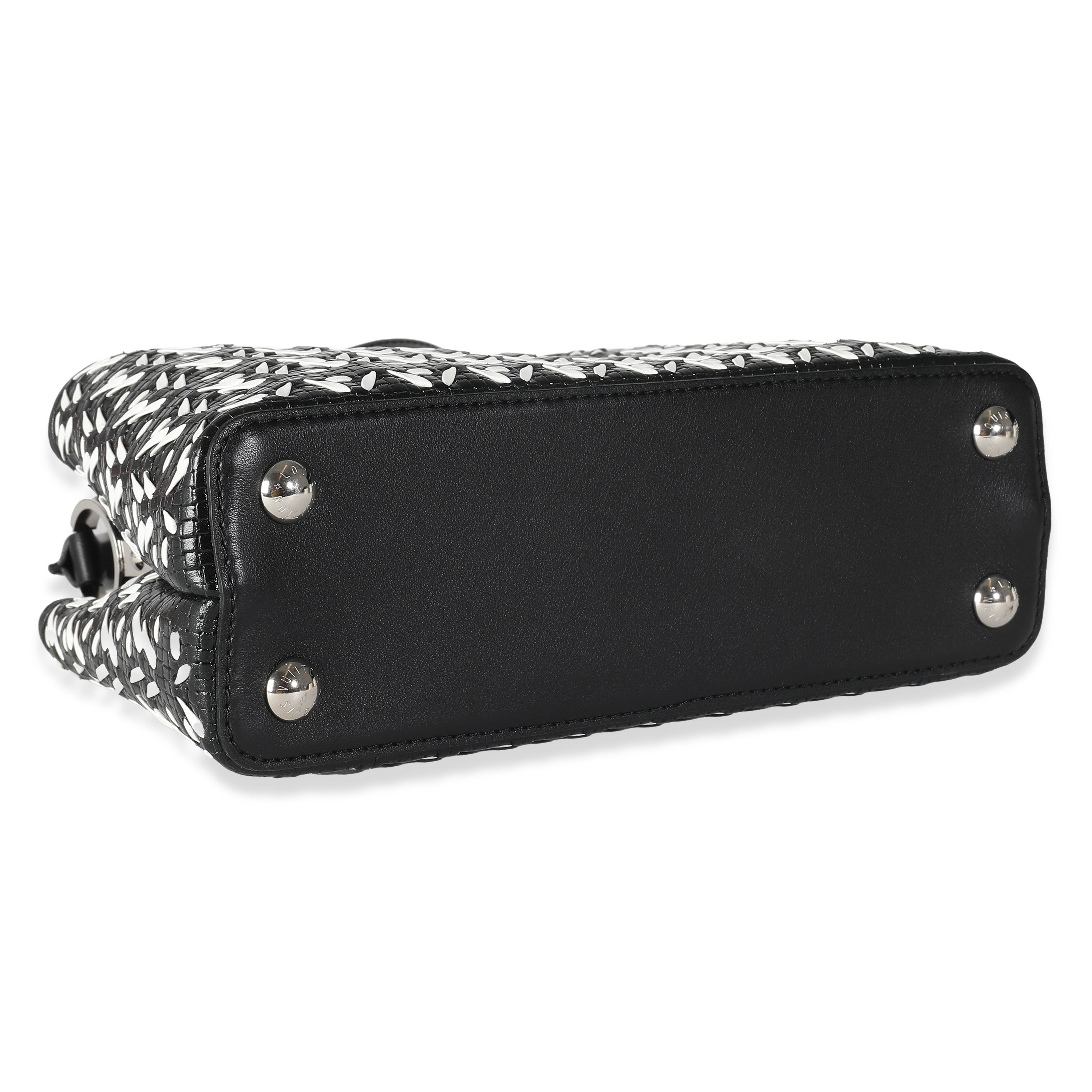 Louis Vuitton Black White Woven Calfskin Tressage Capucines BB
