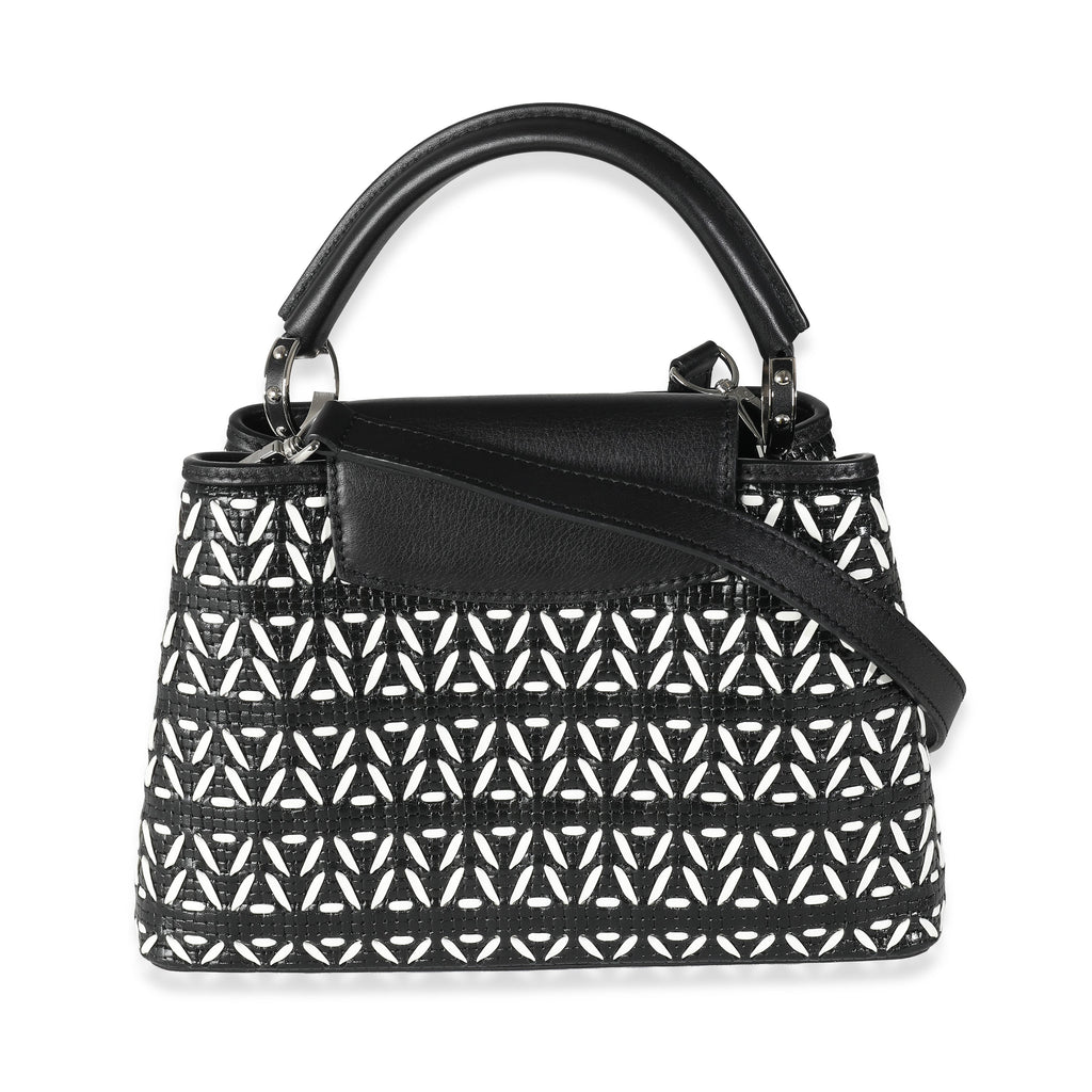 Louis Vuitton Black White Woven Calfskin Tressage Capucines BB