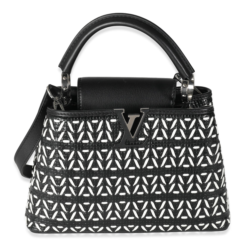 Louis Vuitton Black White Woven Calfskin Tressage Capucines BB