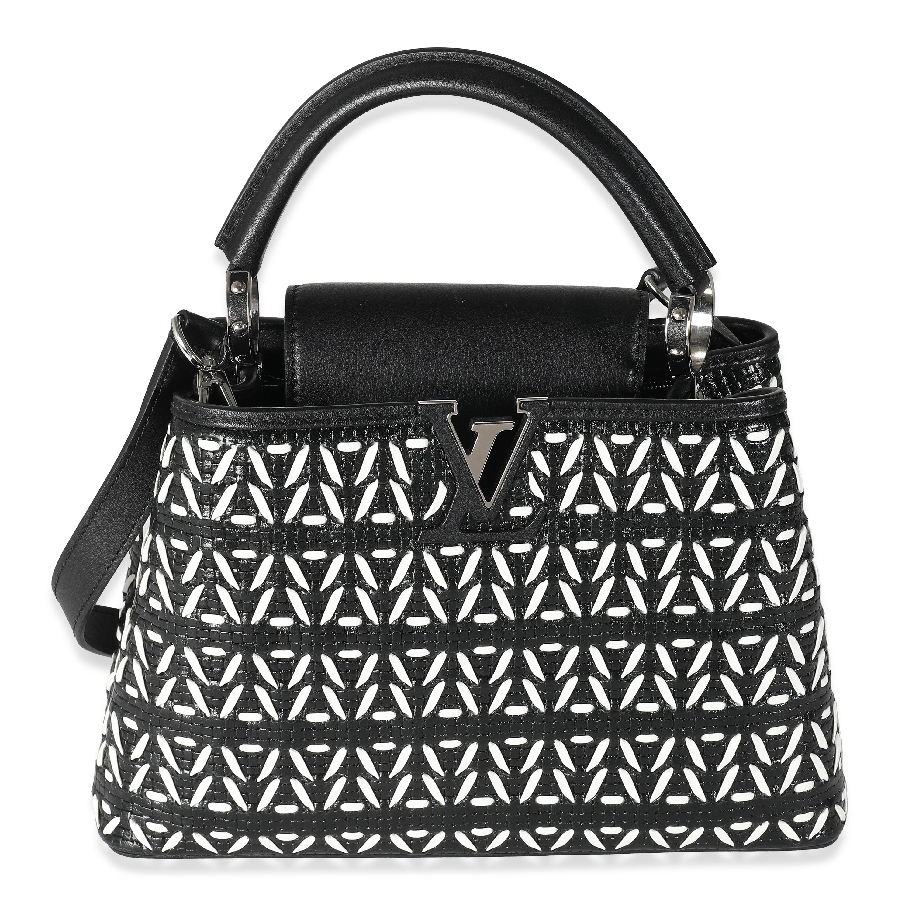 Louis Vuitton Black White Woven Calfskin Tressage Capucines BB
