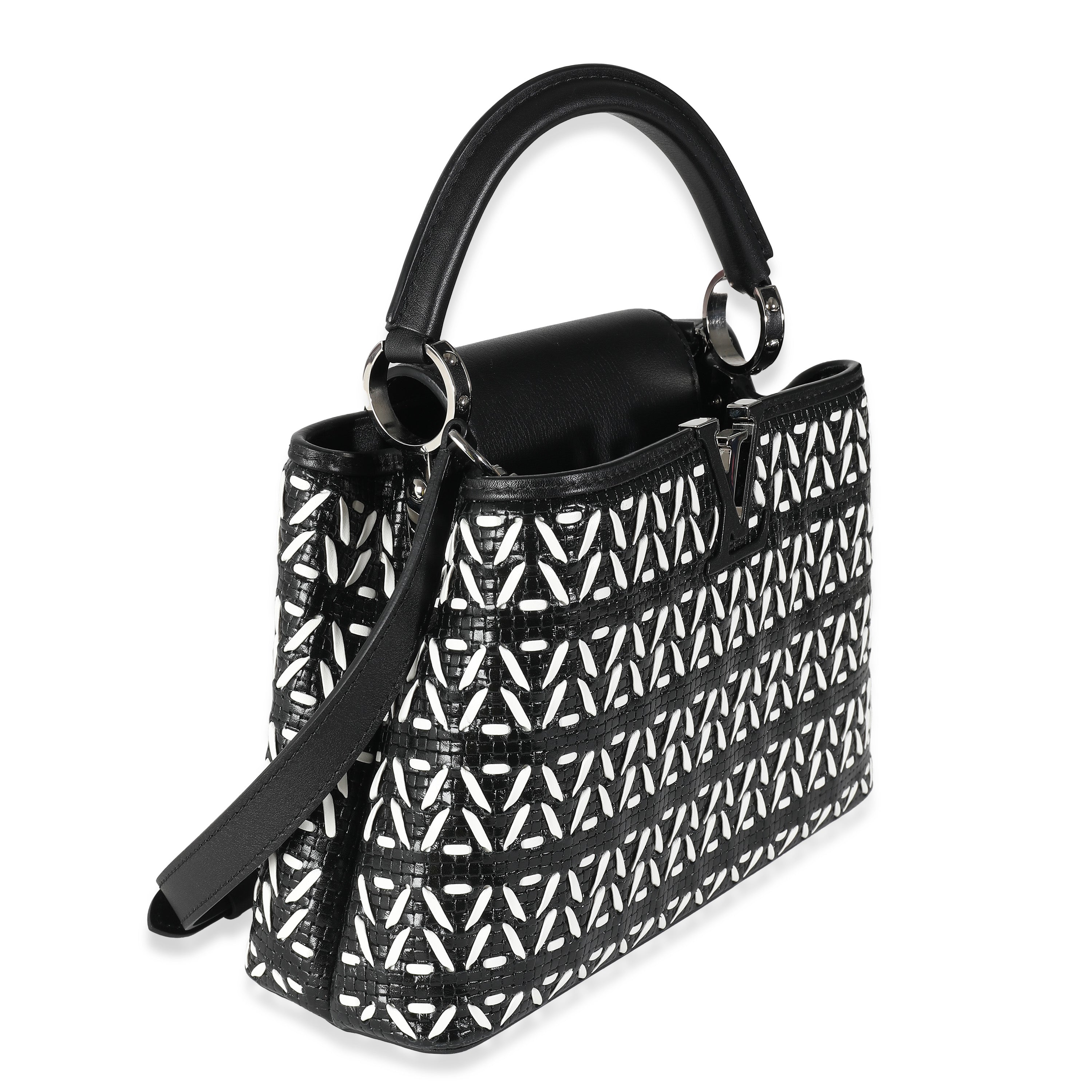 Louis Vuitton Black White Woven Calfskin Tressage Capucines BB