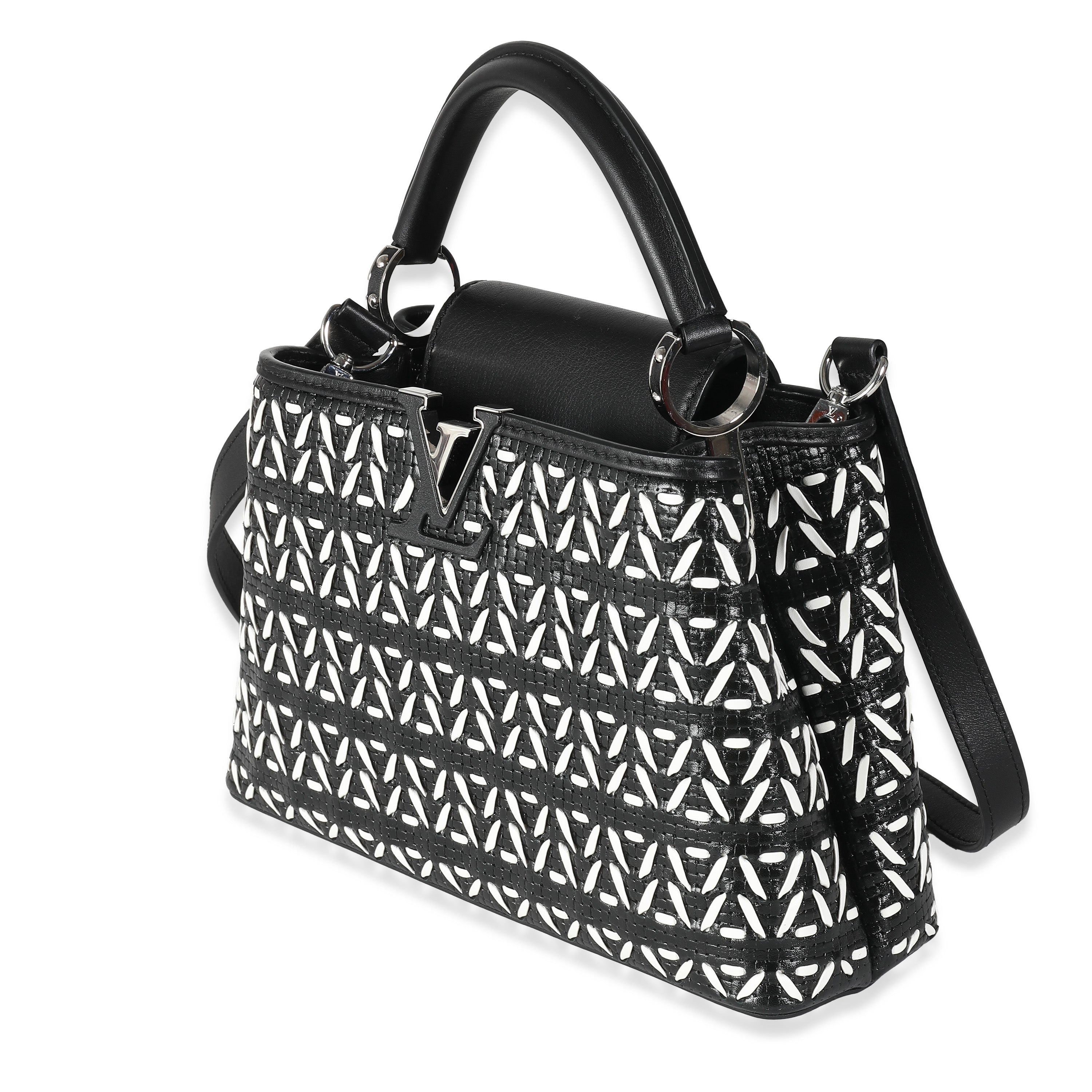 Louis Vuitton Black White Woven Calfskin Tressage Capucines BB