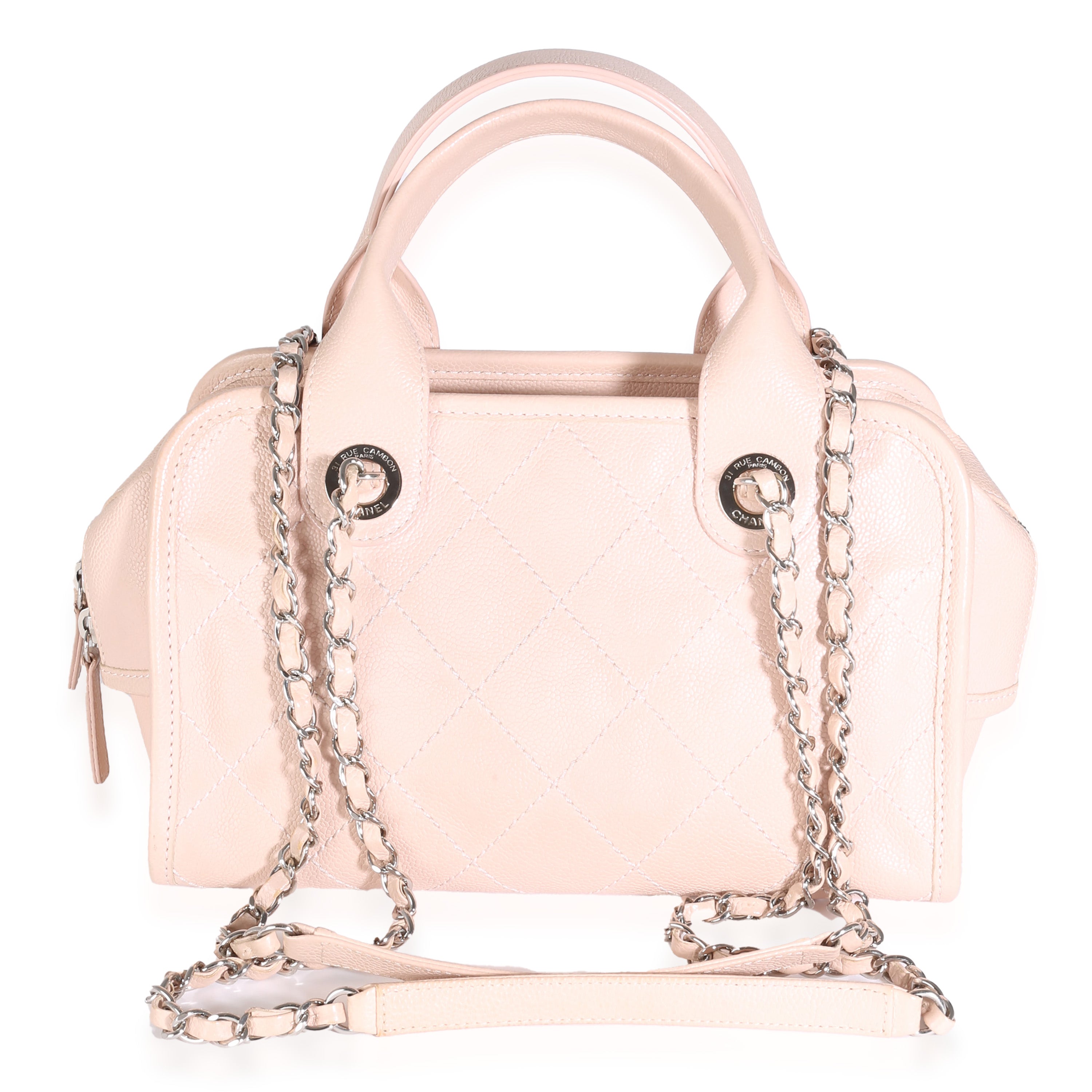 Chanel Pink Quilted Caviar Small Deauville Bowling Handbag