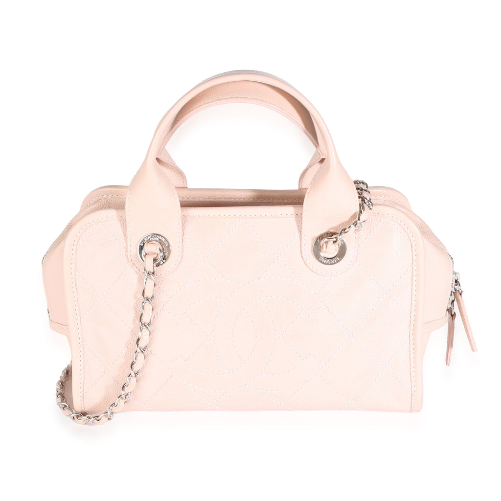 Chanel Pink Quilted Caviar Small Deauville Bowling Handbag