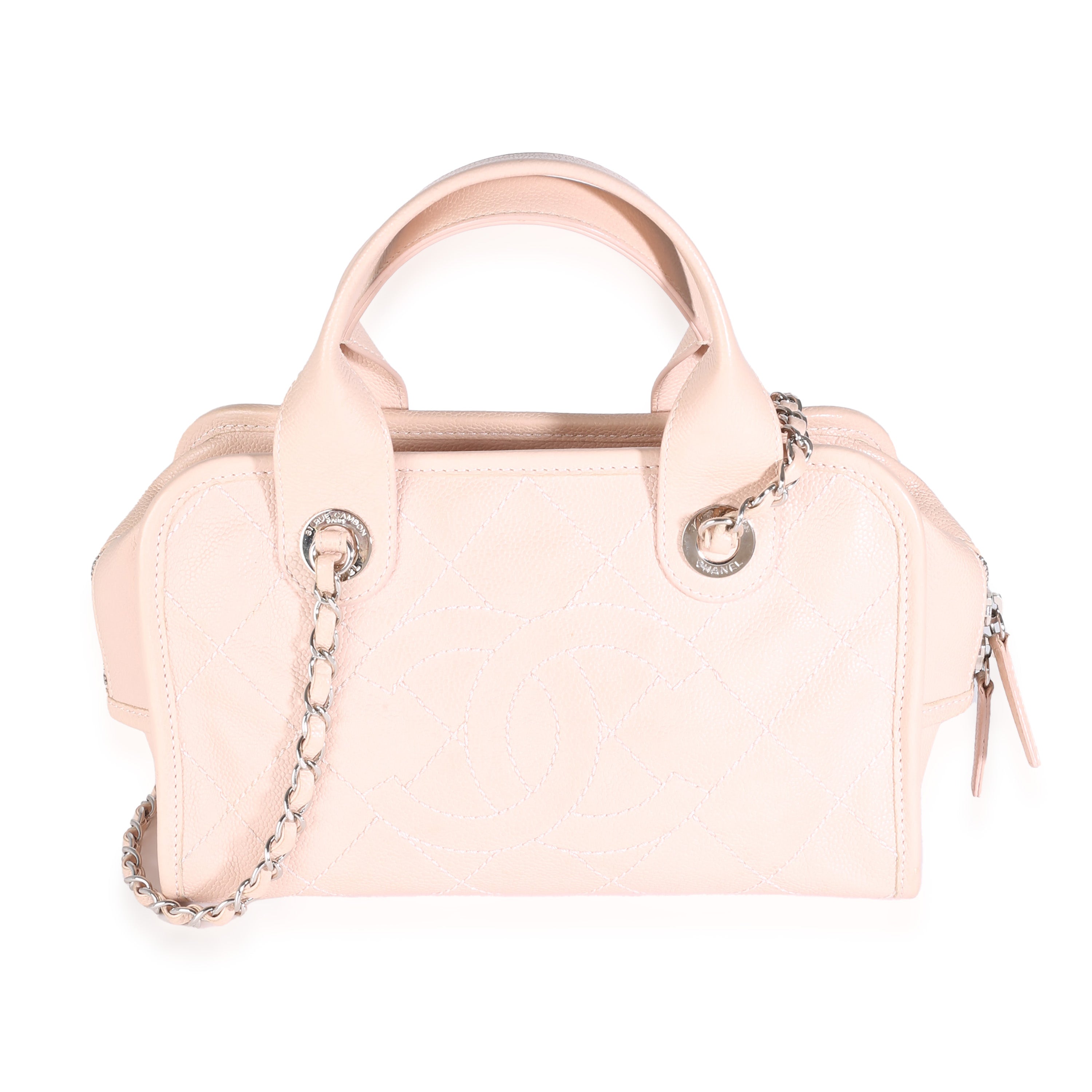 Chanel Pink Quilted Caviar Small Deauville Bowling Handbag
