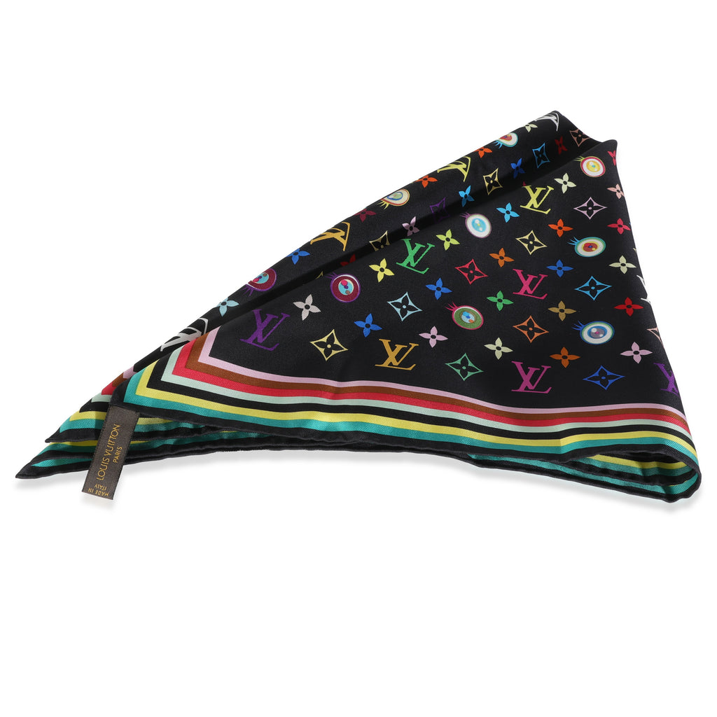 Louis Vuitton Black Multicolor Silk Murakami Eye Love Scarf