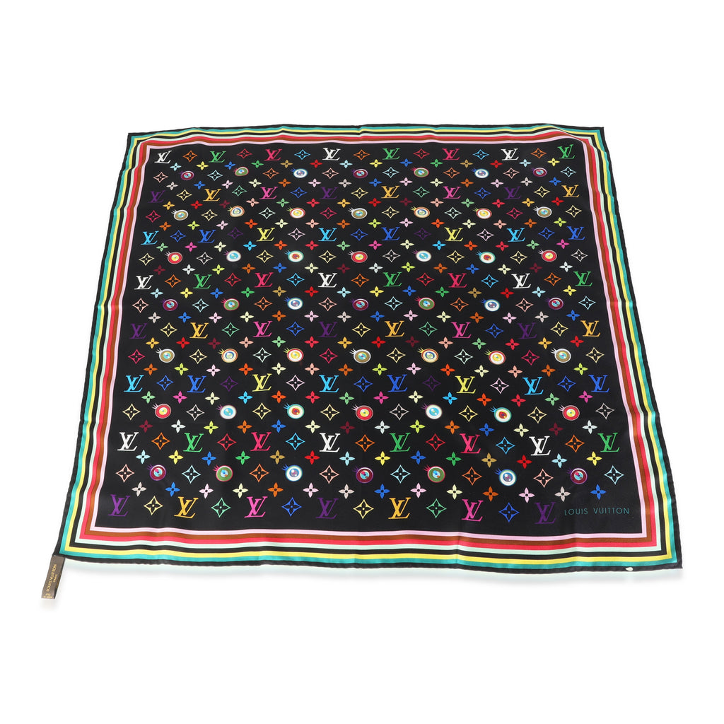 Louis Vuitton Black Multicolor Silk Murakami Eye Love Scarf