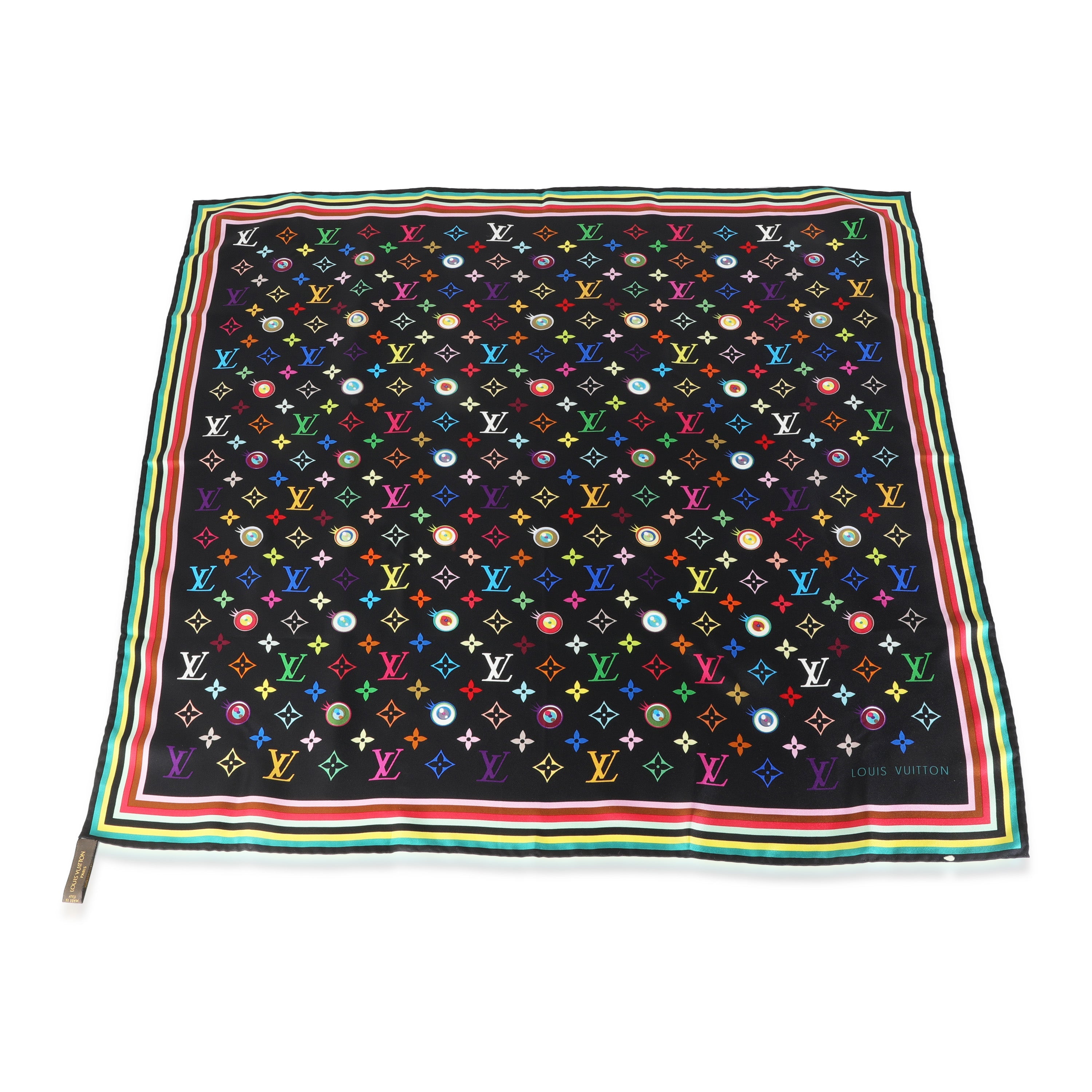 Louis Vuitton Black Multicolor Silk Murakami Eye Love Scarf