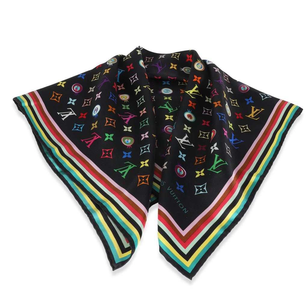 Louis Vuitton Black Multicolor Silk Murakami Eye Love Scarf