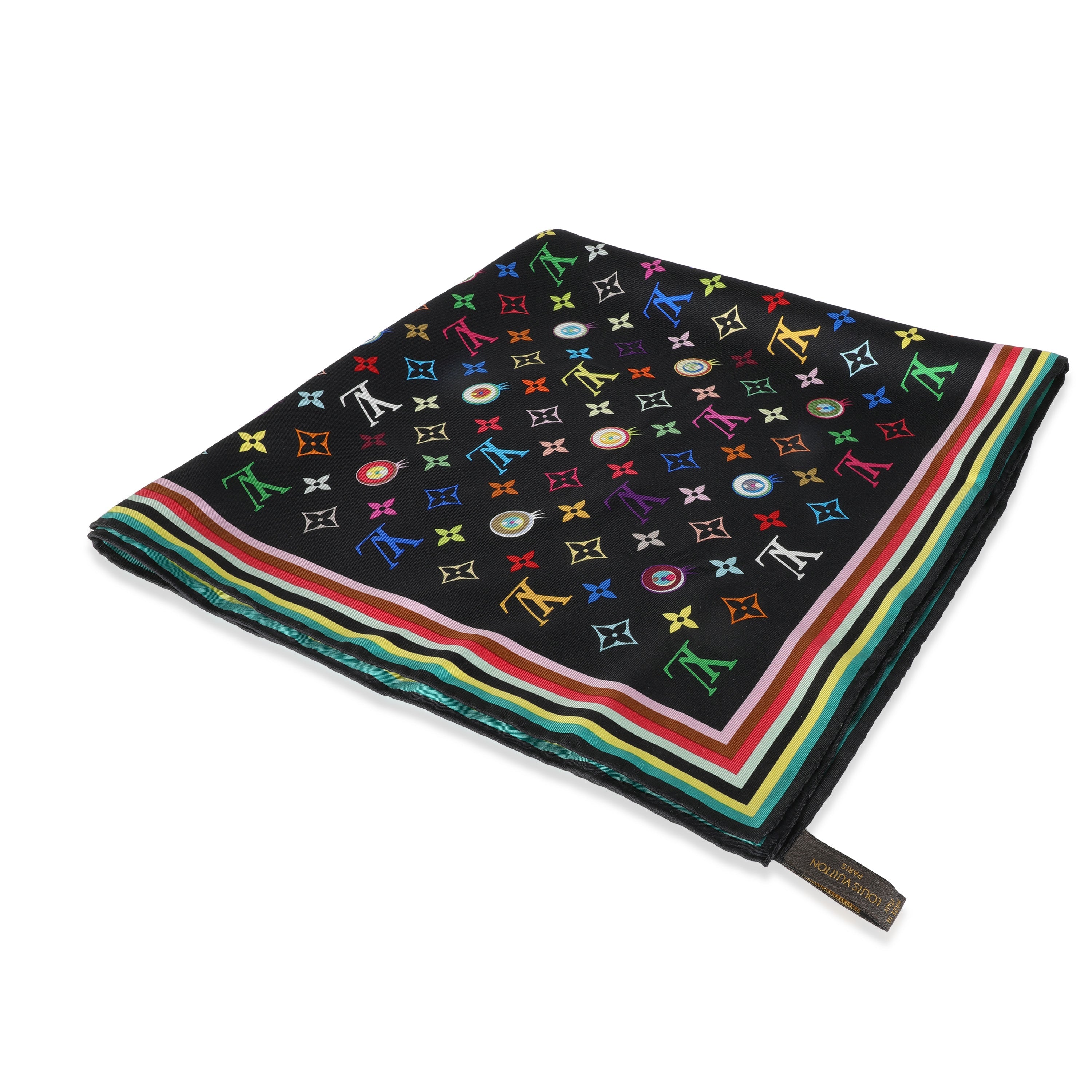 Louis Vuitton Black Multicolor Silk Murakami Eye Love Scarf