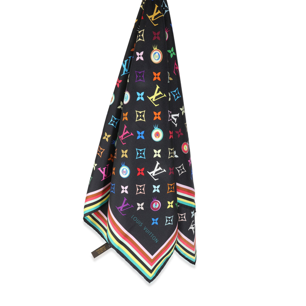 Louis Vuitton Black Multicolor Silk Murakami Eye Love Scarf