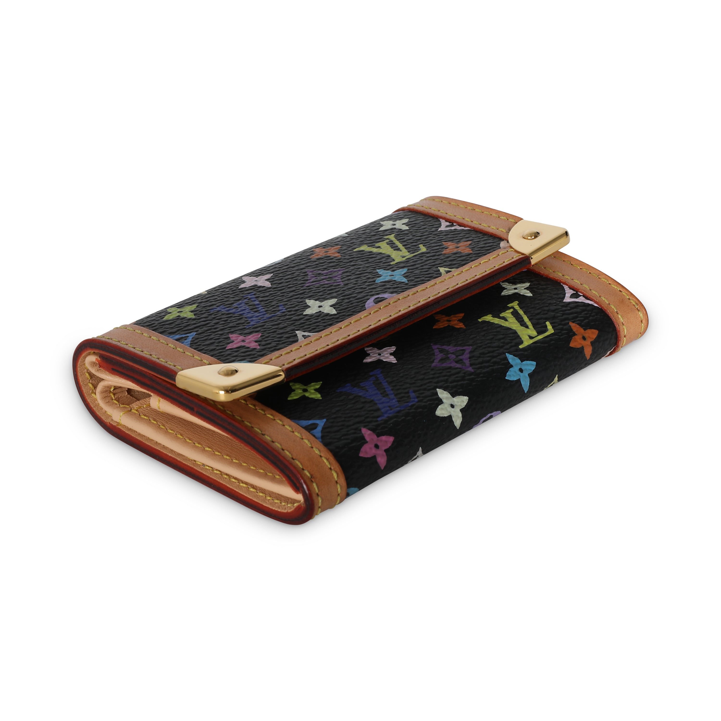 Louis Vuitton Black Multicolor Canvas Porte Monnaie Plat Coin Purse
