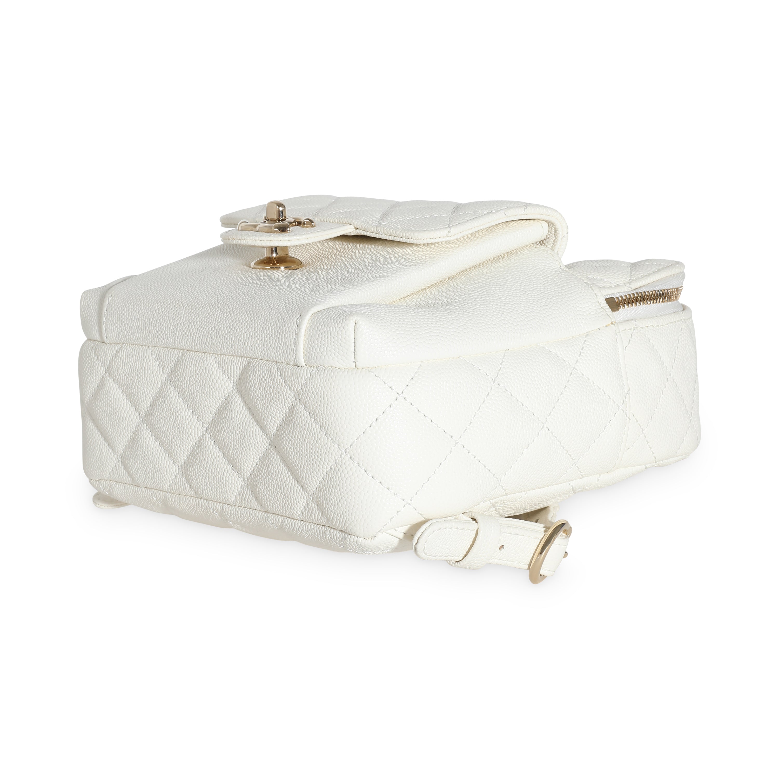 Chanel White Quilted Caviar Small CC Day Backpack Handbag