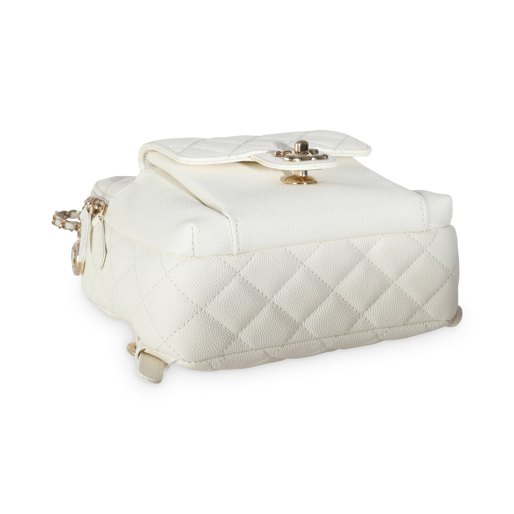 Chanel White Quilted Caviar Small CC Day Backpack Handbag