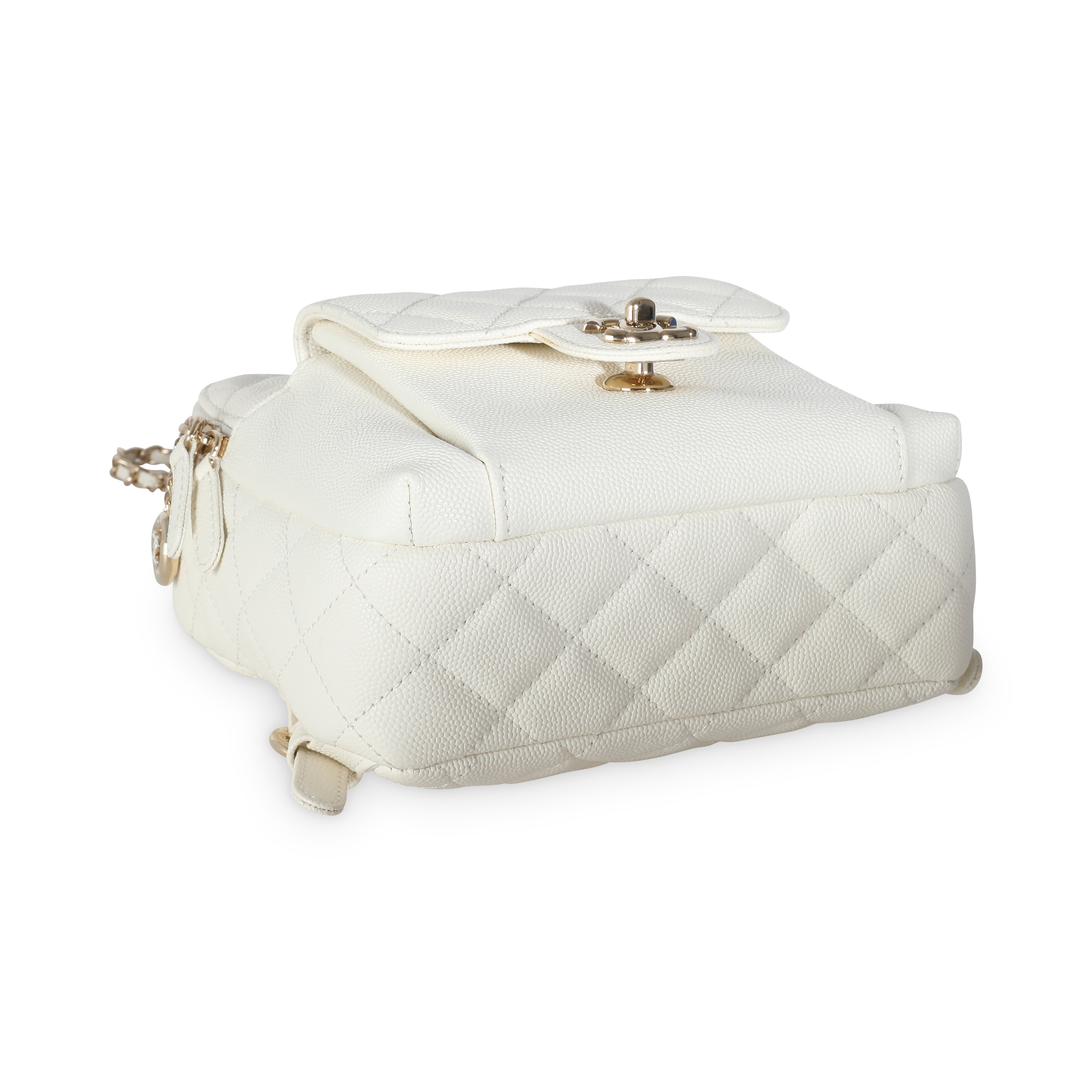 Chanel White Quilted Caviar Small CC Day Backpack Handbag