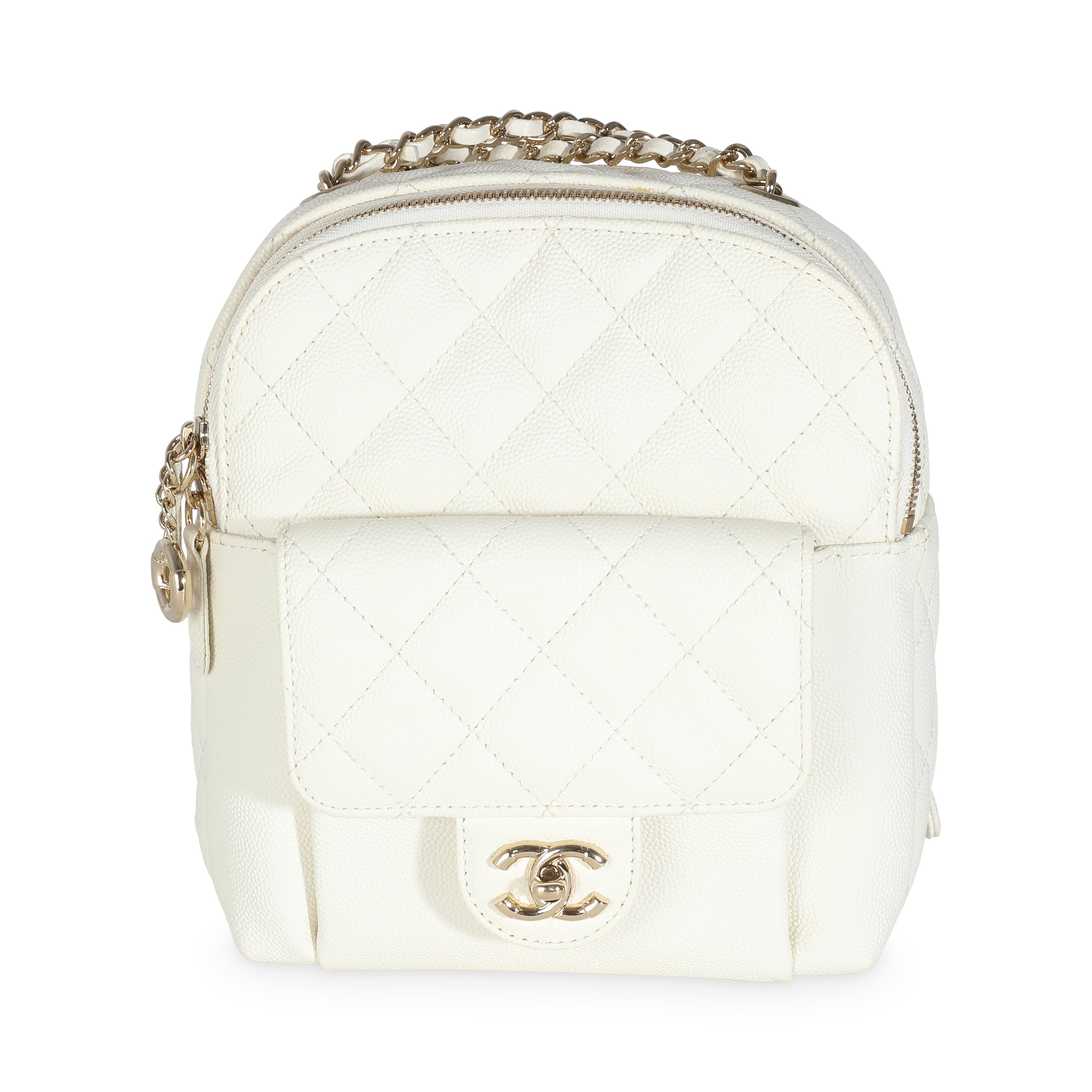 Chanel White Quilted Caviar Small CC Day Backpack Handbag