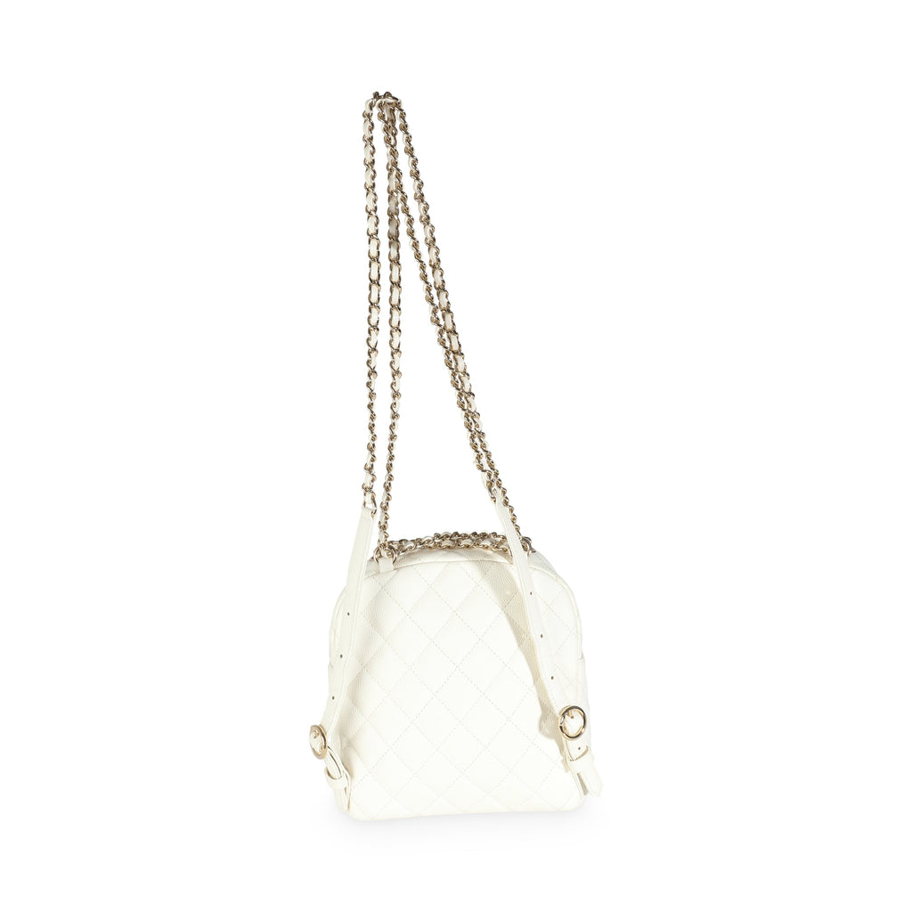Chanel White Quilted Caviar Small CC Day Backpack Handbag