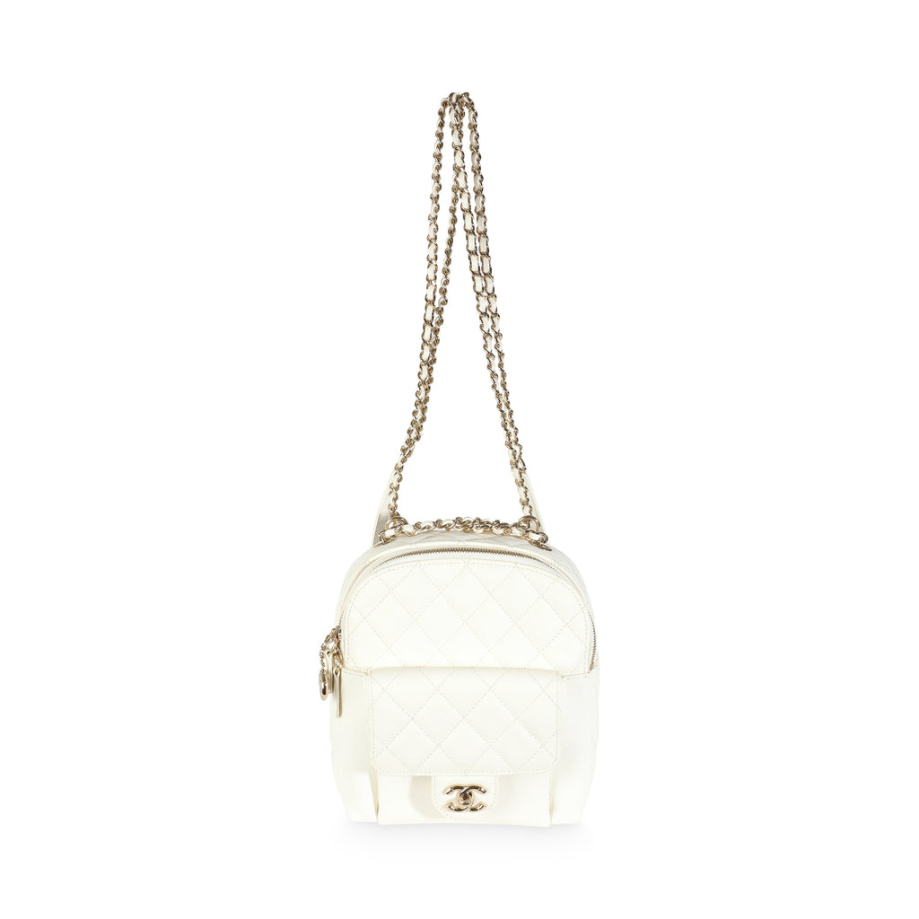 Chanel White Quilted Caviar Small CC Day Backpack Handbag