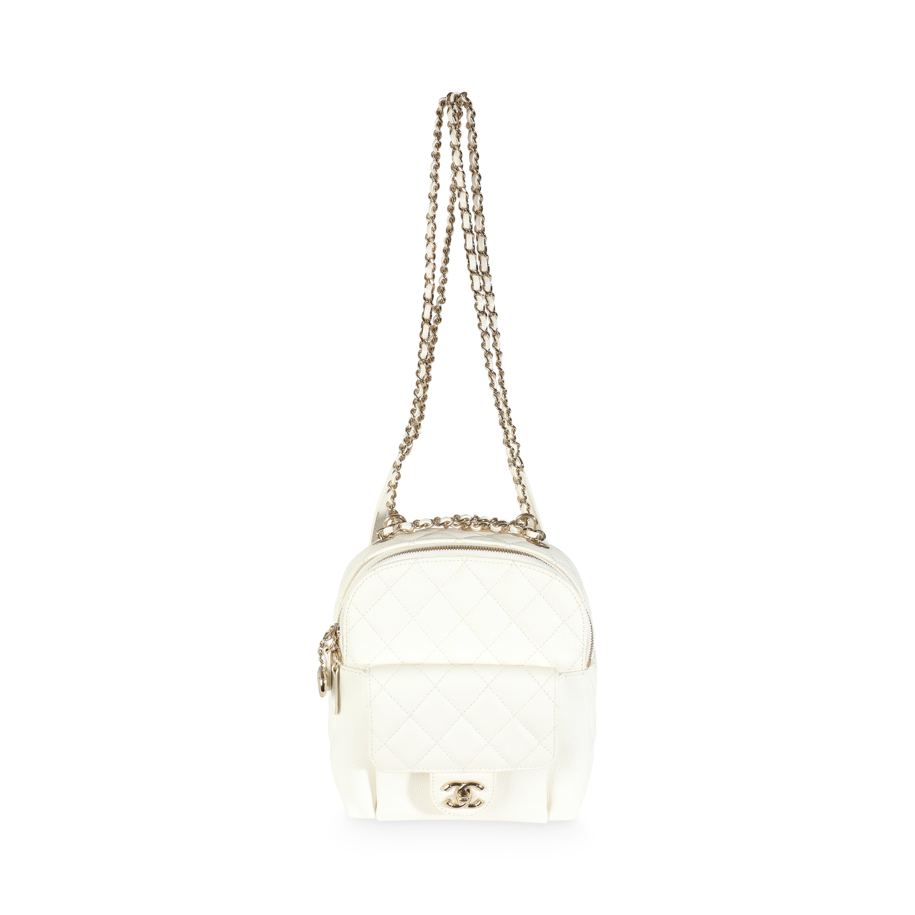 Chanel White Quilted Caviar Small CC Day Backpack Handbag