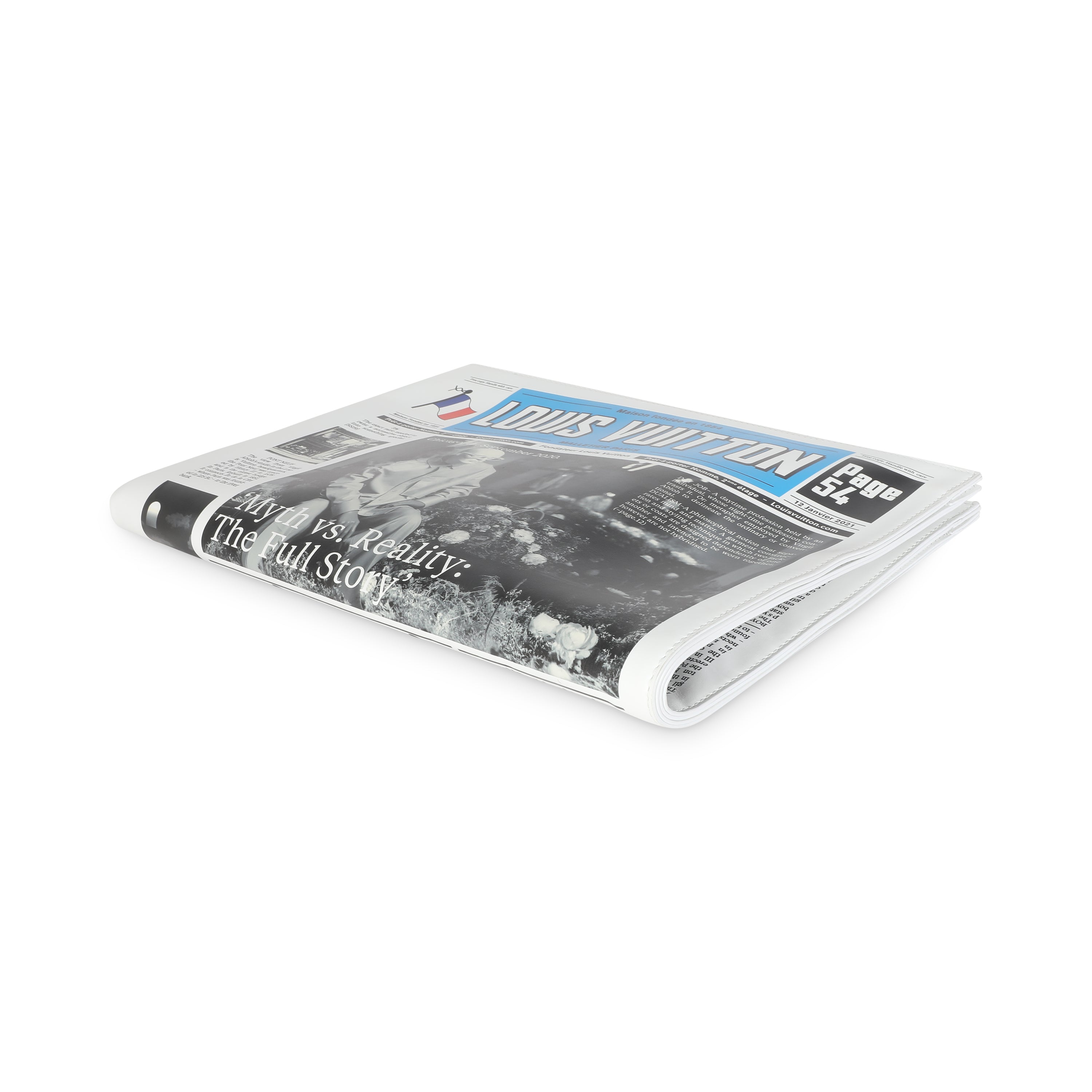 Louis Vuitton White Multicolor Calfskin Newspaper Print Pouch