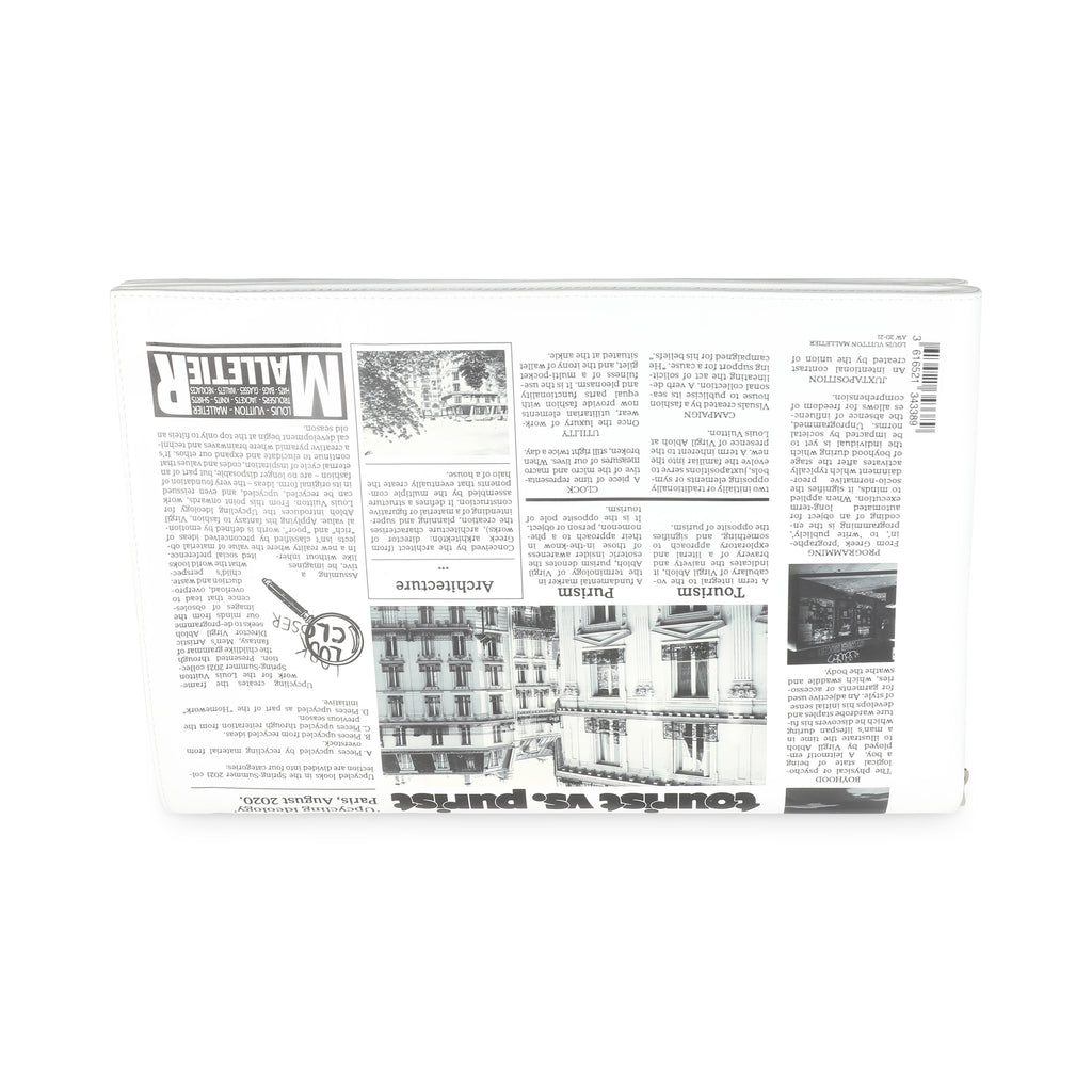 Louis Vuitton White Multicolor Calfskin Newspaper Print Pouch