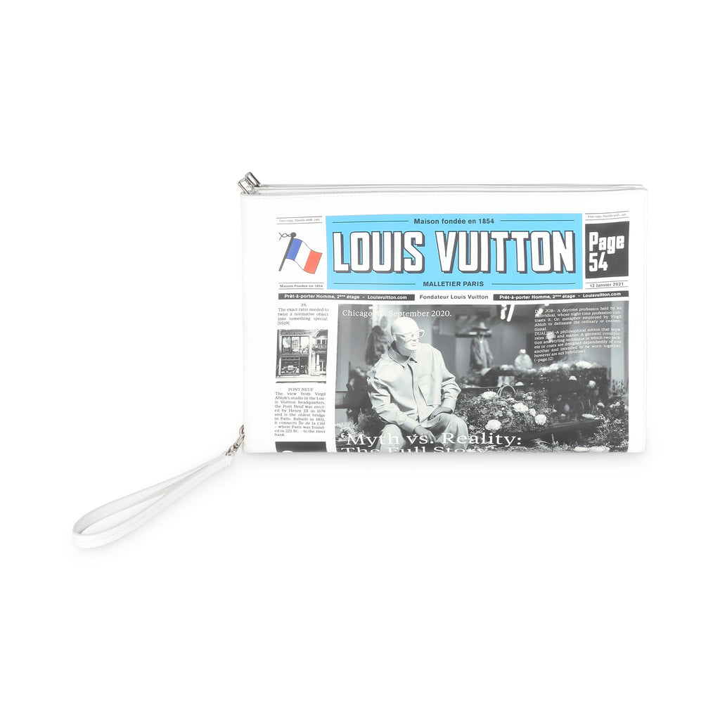 Louis Vuitton White Multicolor Calfskin Newspaper Print Pouch