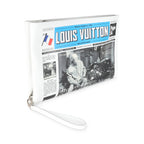 Louis Vuitton White Multicolor Calfskin Newspaper Print Pouch