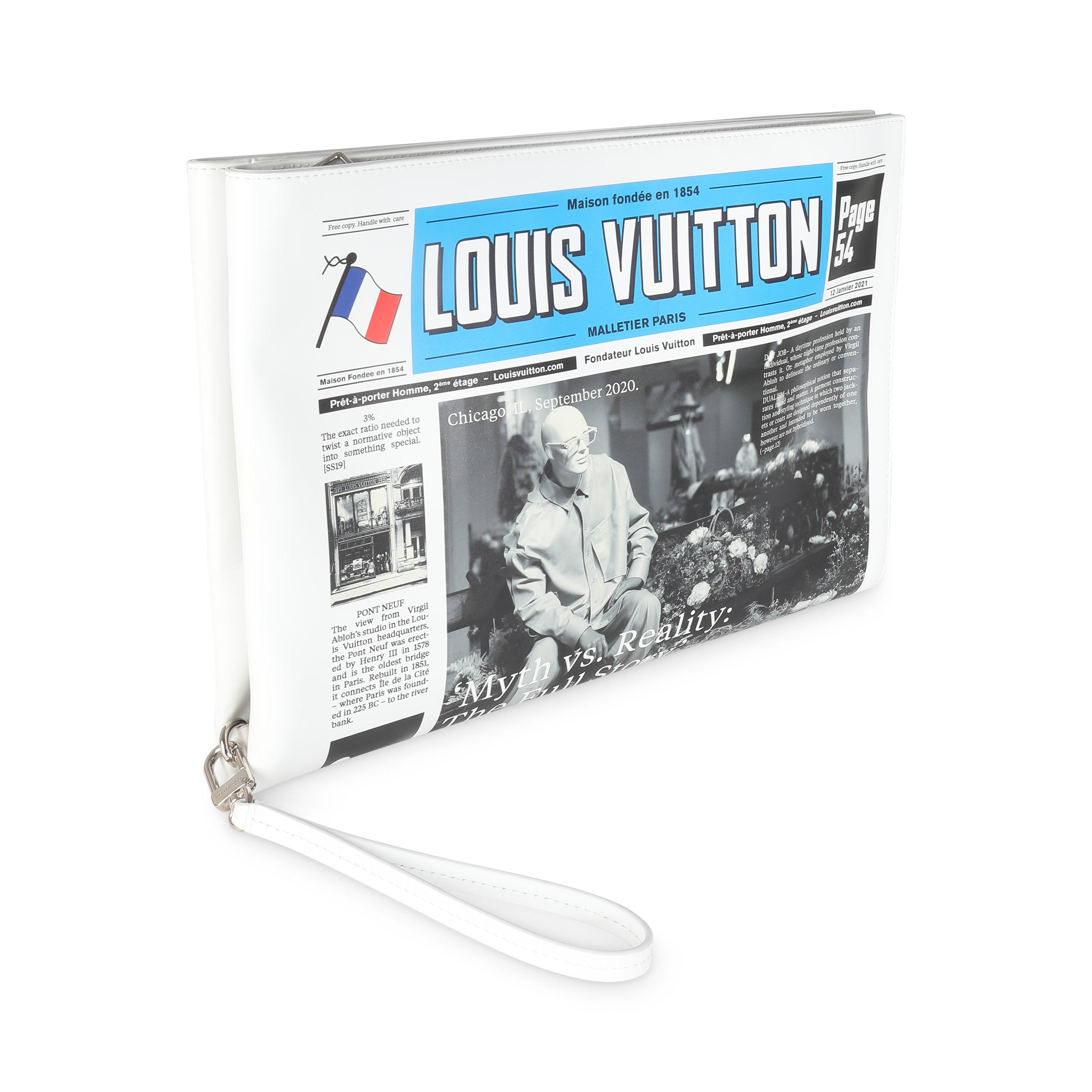 Louis Vuitton White Multicolor Calfskin Newspaper Print Pouch