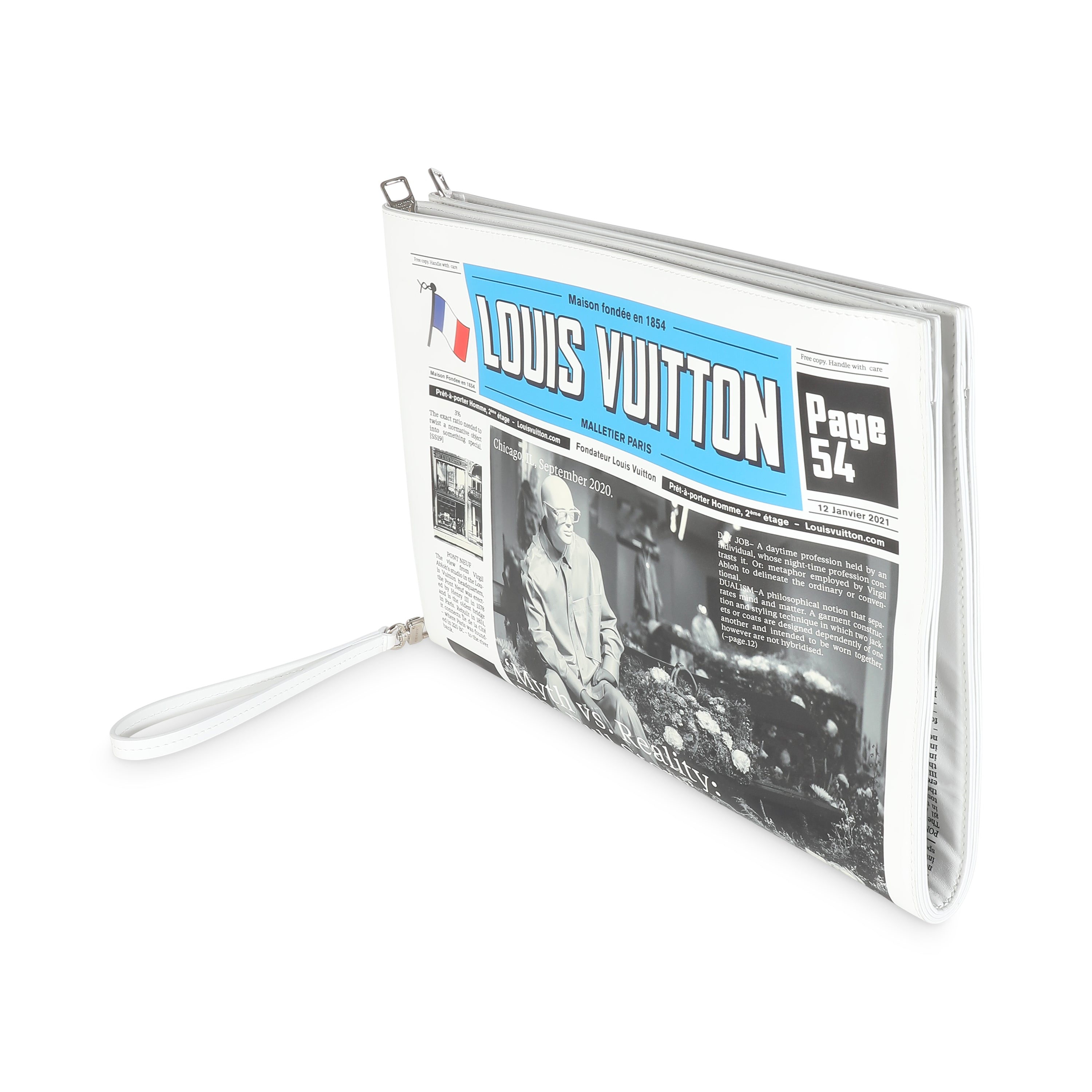 Louis Vuitton White Multicolor Calfskin Newspaper Print Pouch