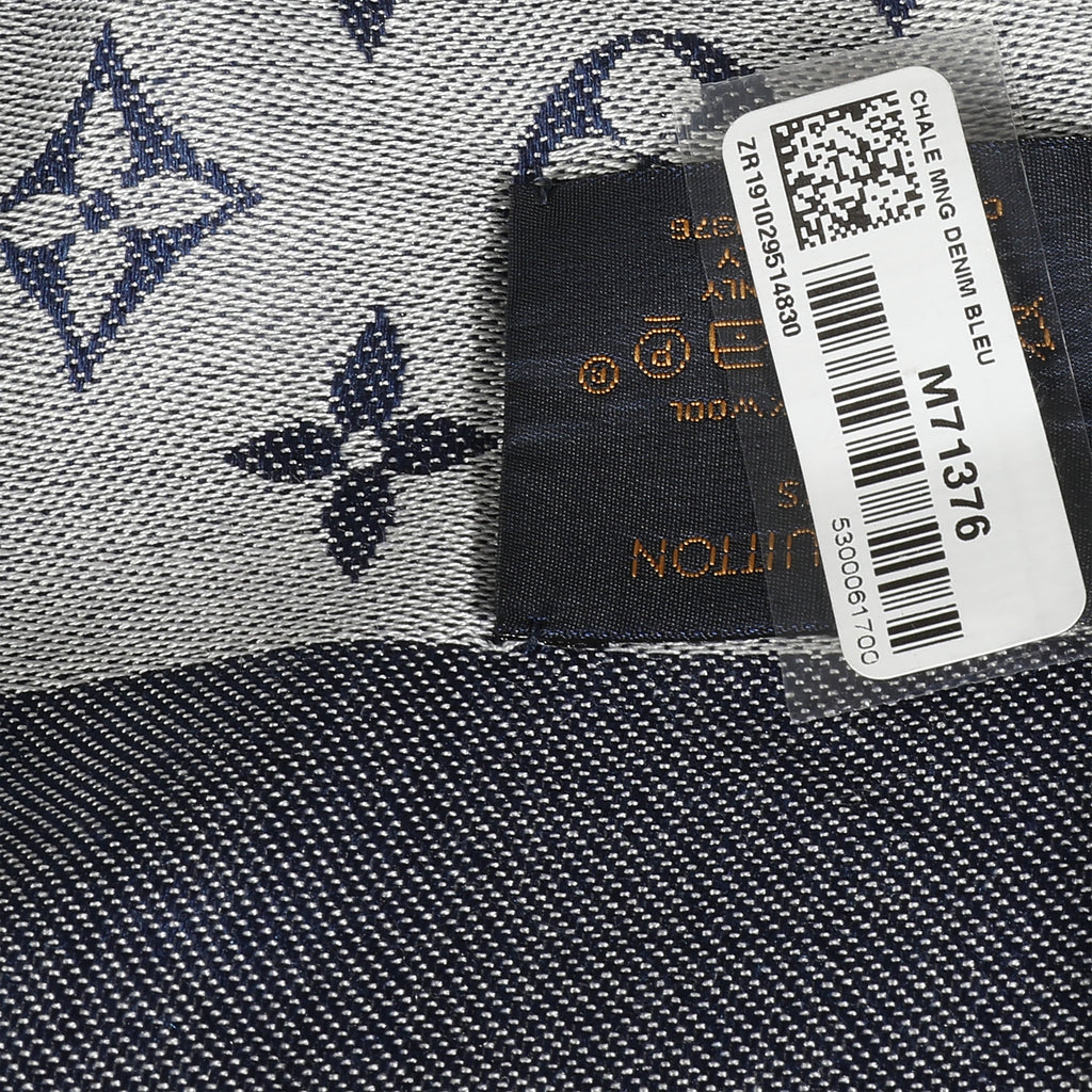 Louis Vuitton Blue Denim Silk Wool Monogram Shine Shawl