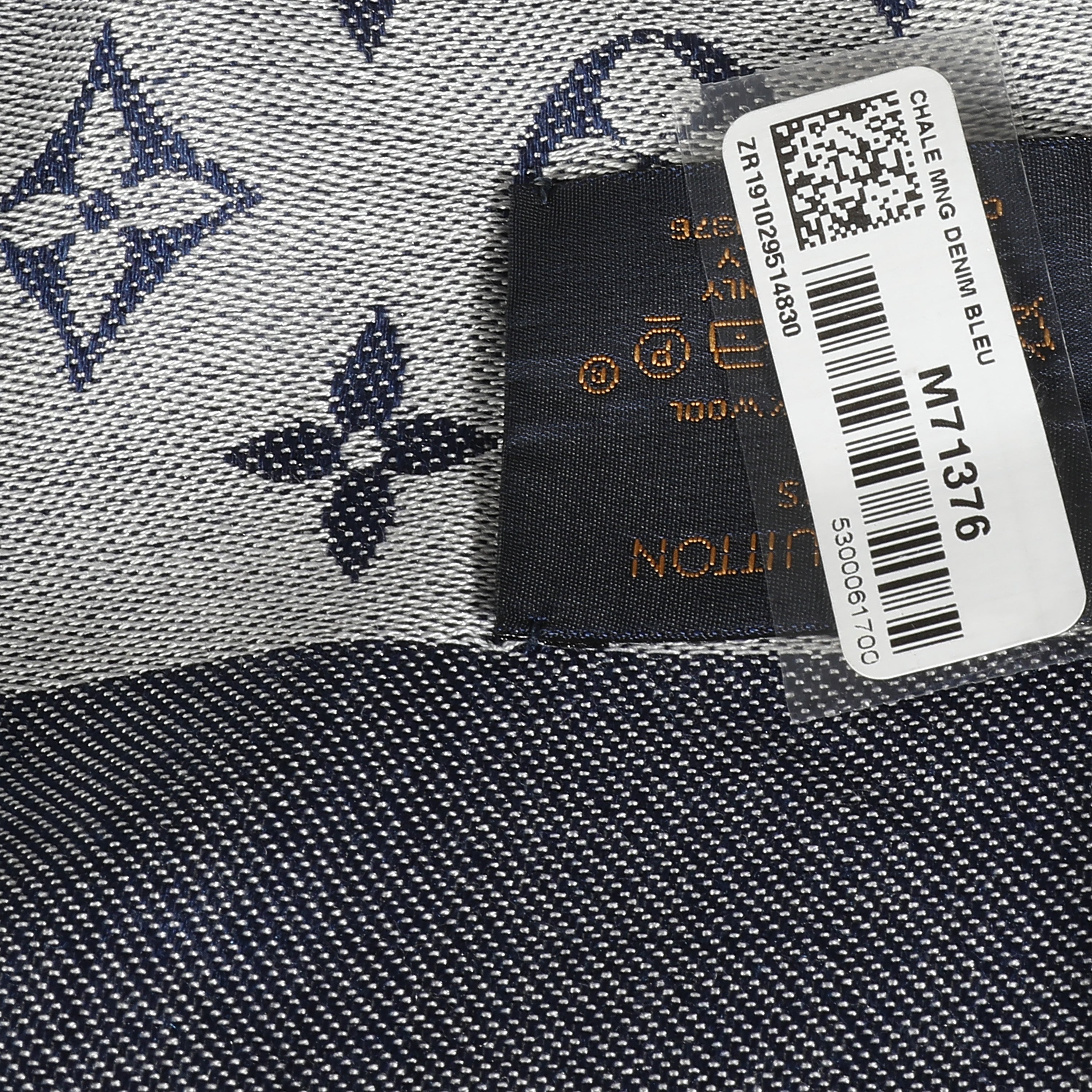 Louis Vuitton Blue Denim Silk Wool Monogram Shine Shawl