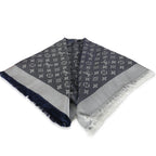 Louis Vuitton Blue Denim Silk Wool Monogram Shine Shawl