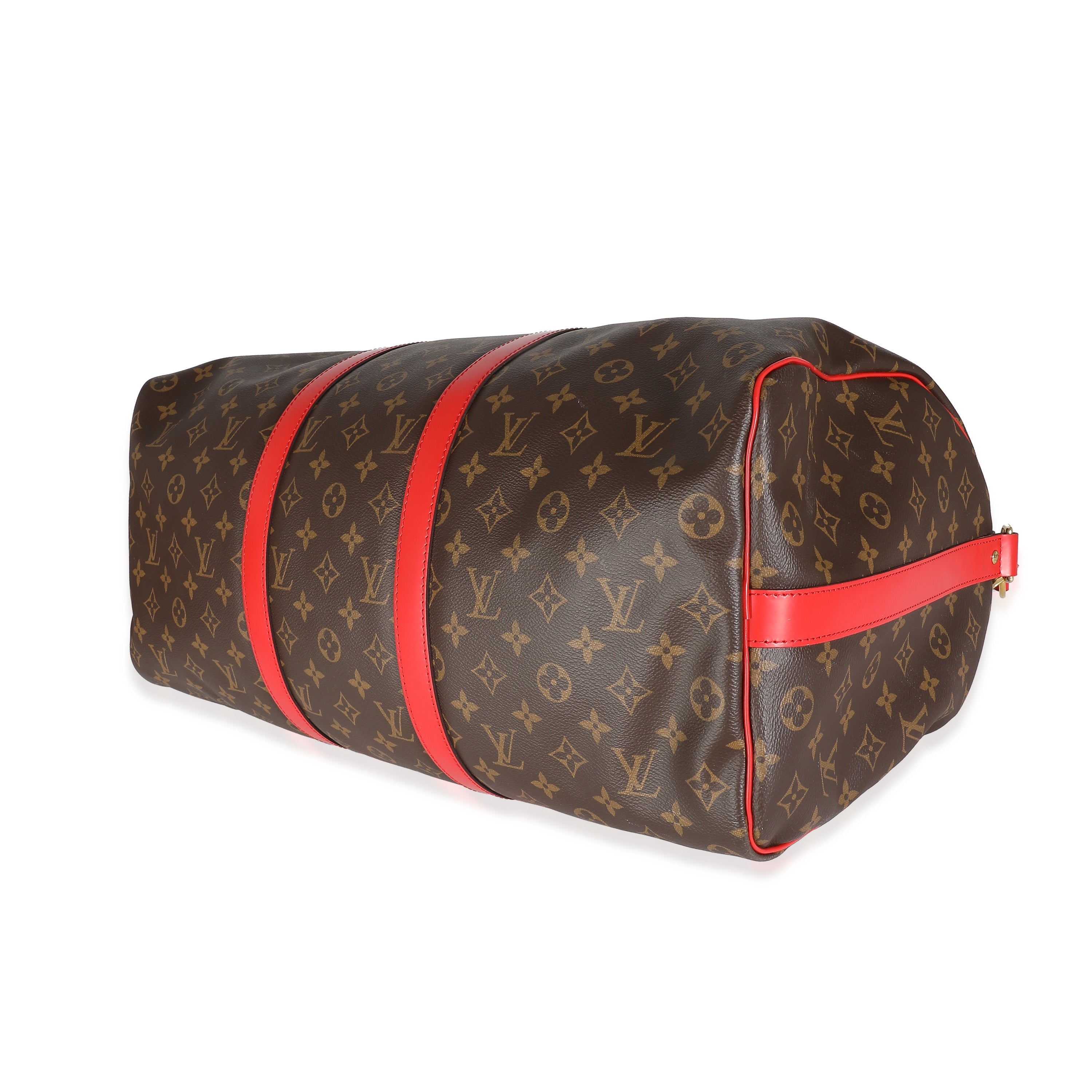 Louis Vuitton Red Monogram Macassar Canvas Keepall Bandouliere 50