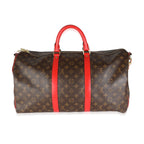 Louis Vuitton Red Monogram Macassar Canvas Keepall Bandouliere 50