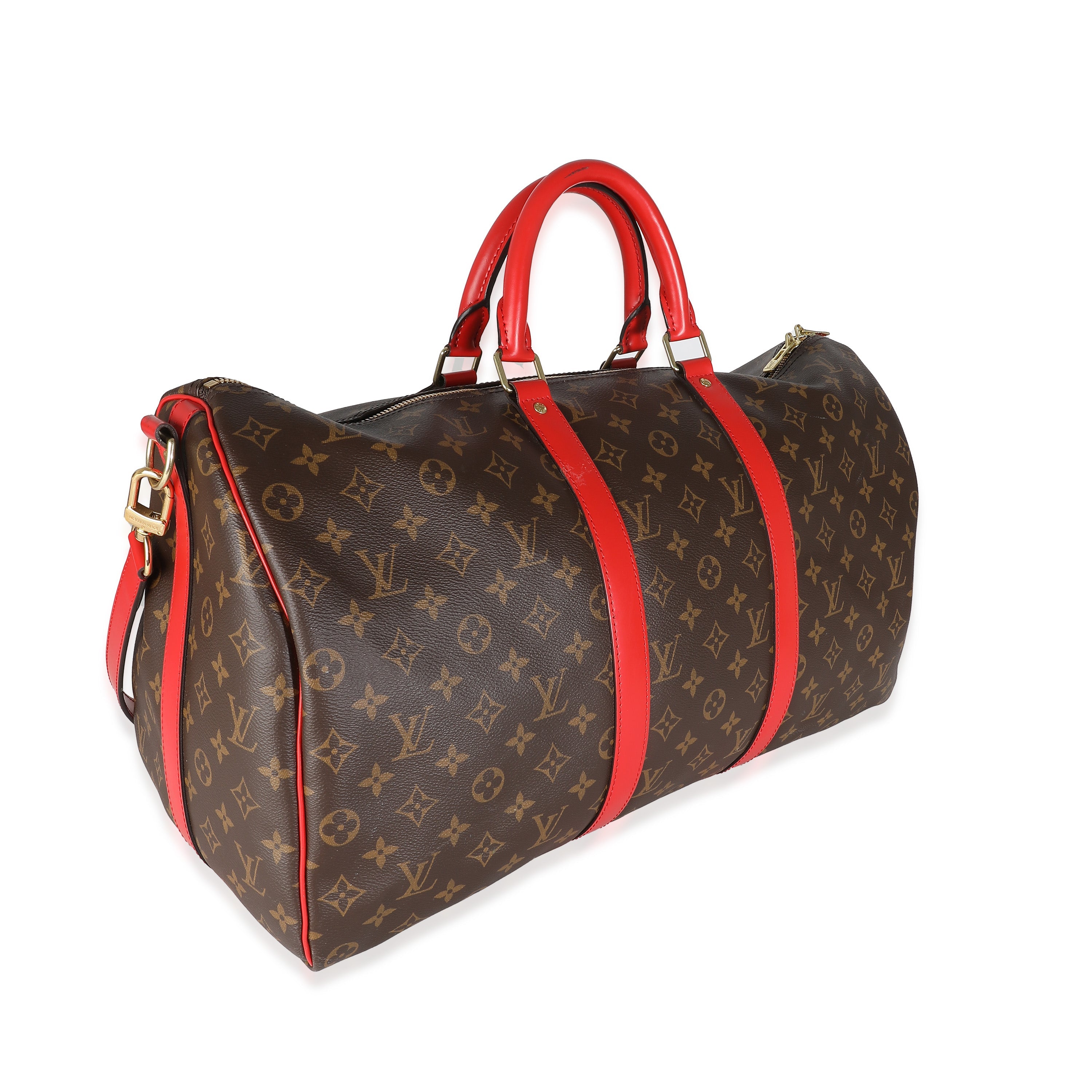 Louis Vuitton Red Monogram Macassar Canvas Keepall Bandouliere 50