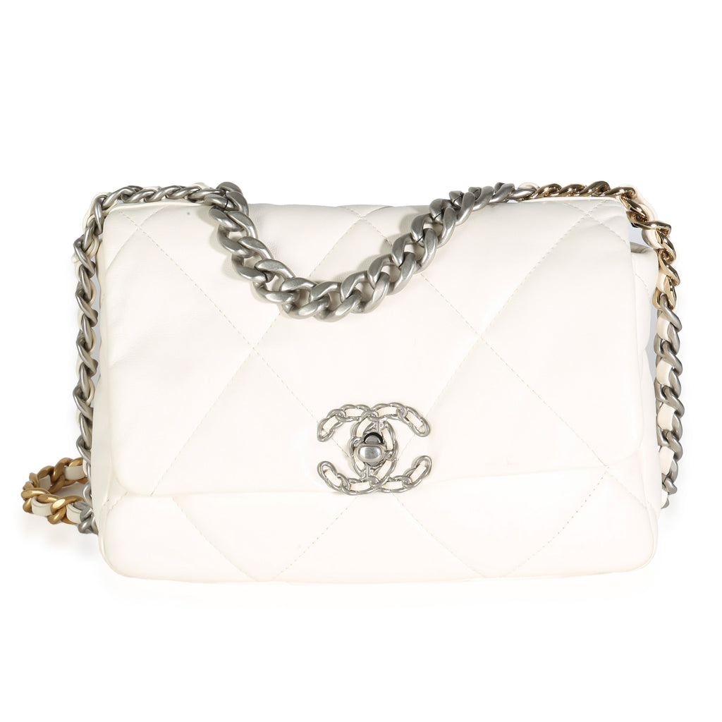 Chanel White Quilted Lambskin Small Chanel 19 Flap Bag