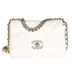 Chanel White Quilted Lambskin Small Chanel 19 Flap Bag