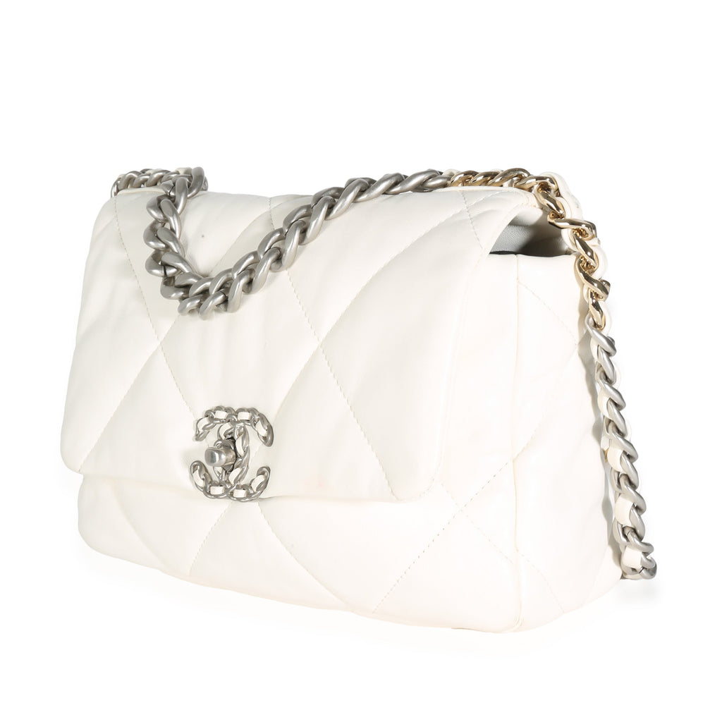 Chanel White Quilted Lambskin Small Chanel 19 Flap Bag