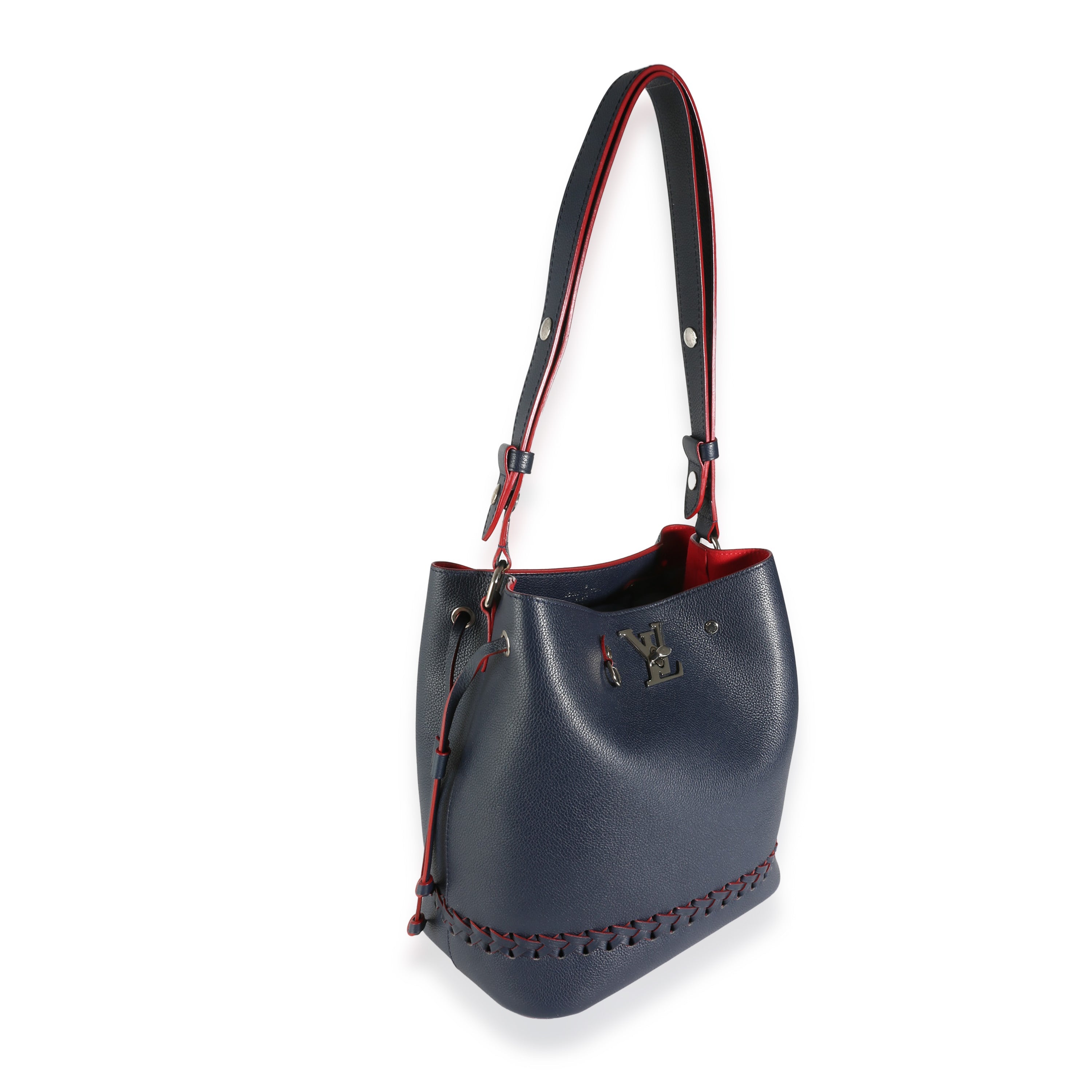 Louis Vuitton Marine Rouge Taurillon Braided Lockme Bucket Bag