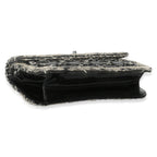 Chanel Black White Tweed Woven Patent Medium Flap Bag