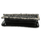 Chanel Black White Tweed Woven Patent Medium Flap Bag