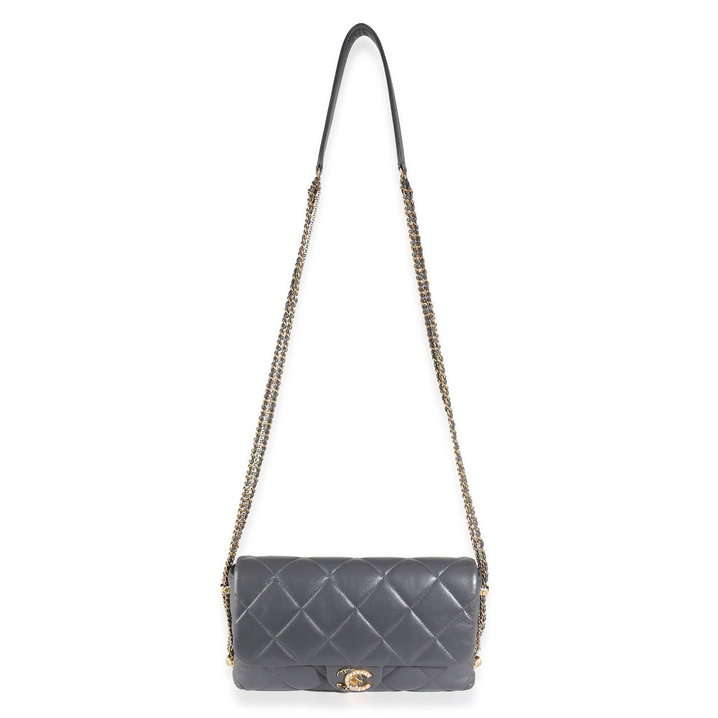 Chanel Gray Quilted Lambskin Crush On Chains Flap Bag