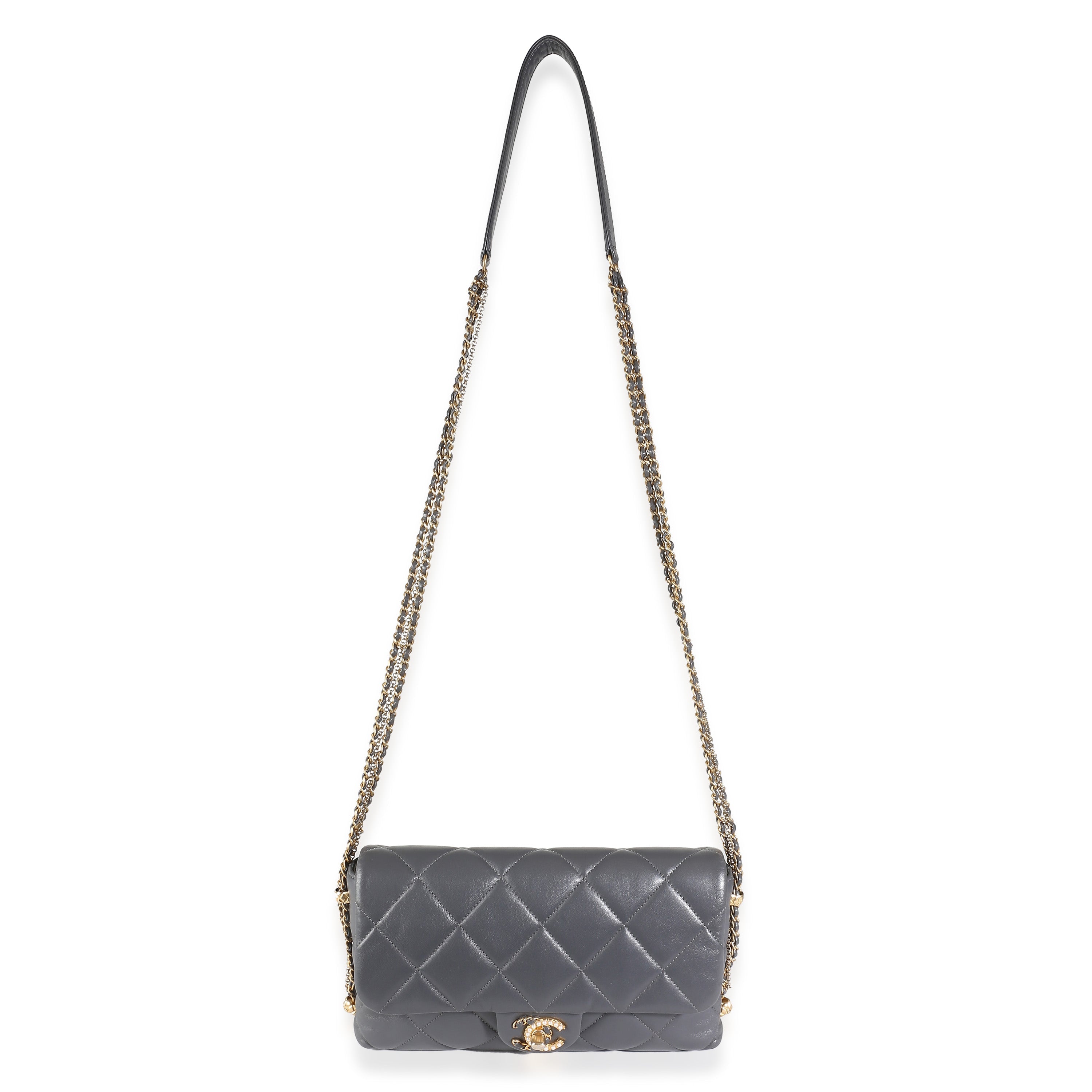 Chanel Gray Quilted Lambskin Crush On Chains Flap Bag