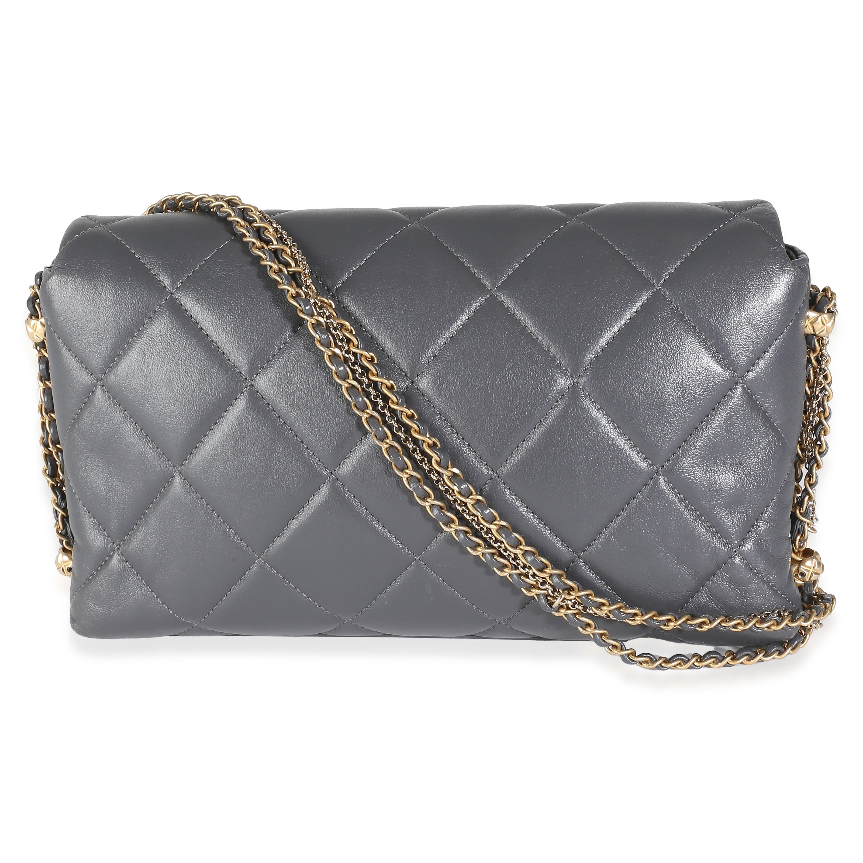 Chanel Gray Quilted Lambskin Crush On Chains Flap Bag