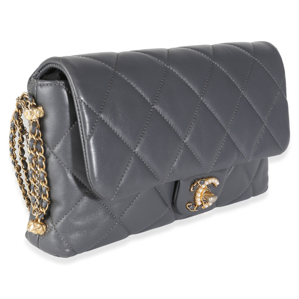 Chanel Gray Quilted Lambskin Crush On Chains Flap Bag