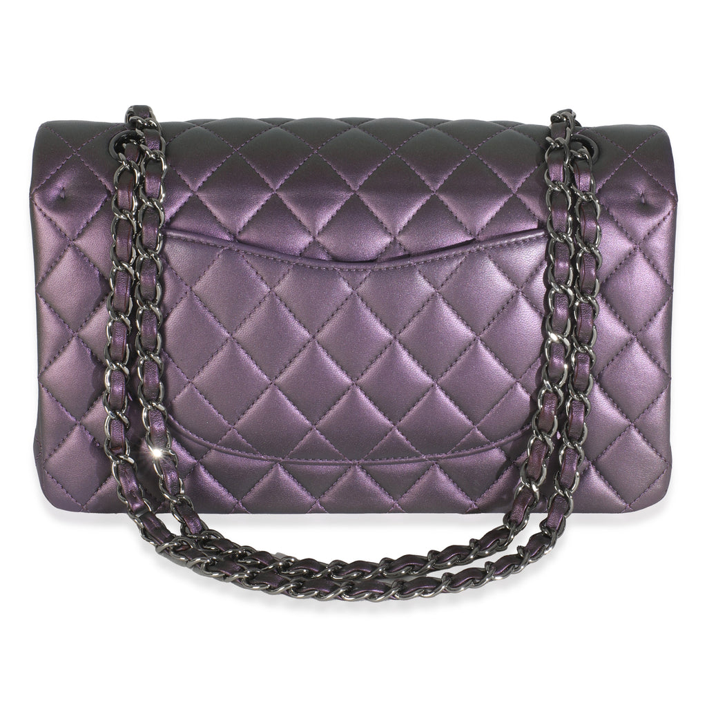 Chanel Purple Quilted Iridescent Lambskin Medium Classic Double Flap Bag