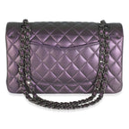 Chanel Purple Quilted Iridescent Lambskin Medium Classic Double Flap Bag